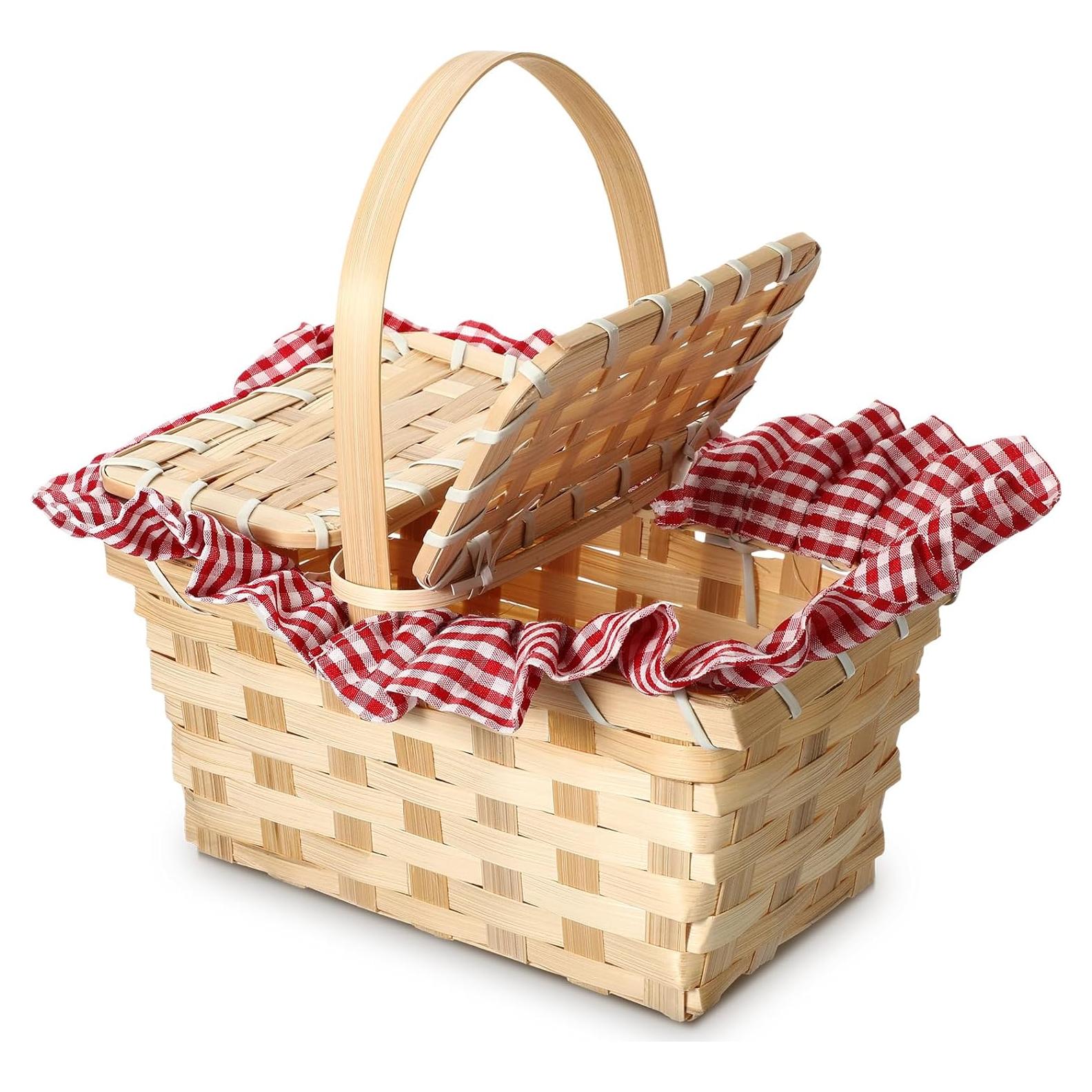 Cesta de Picnic Tejida Retro Teenyyou 20x12x10cm Rojo y Blanco