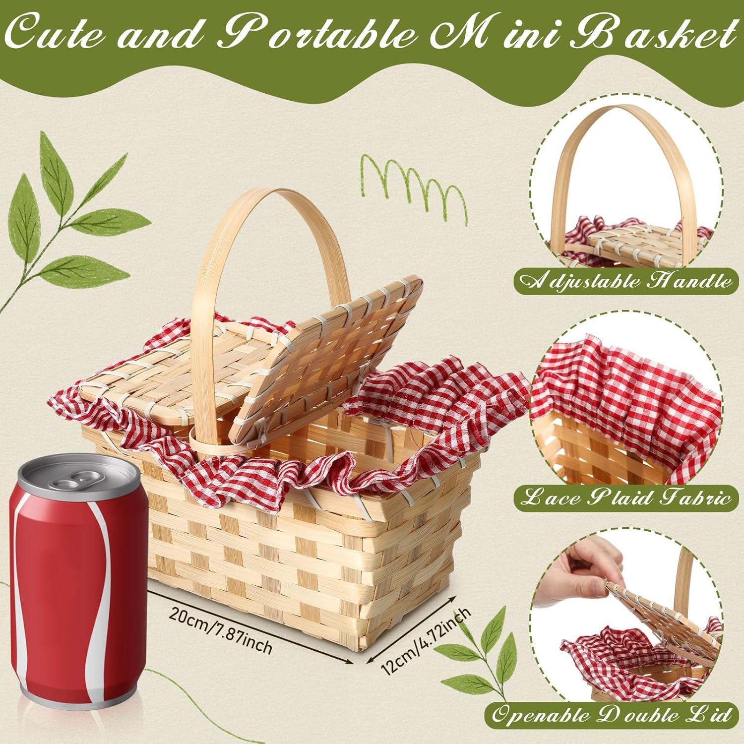 Cesta de Picnic Tejida Retro Teenyyou 20x12x10cm Rojo y Blanco