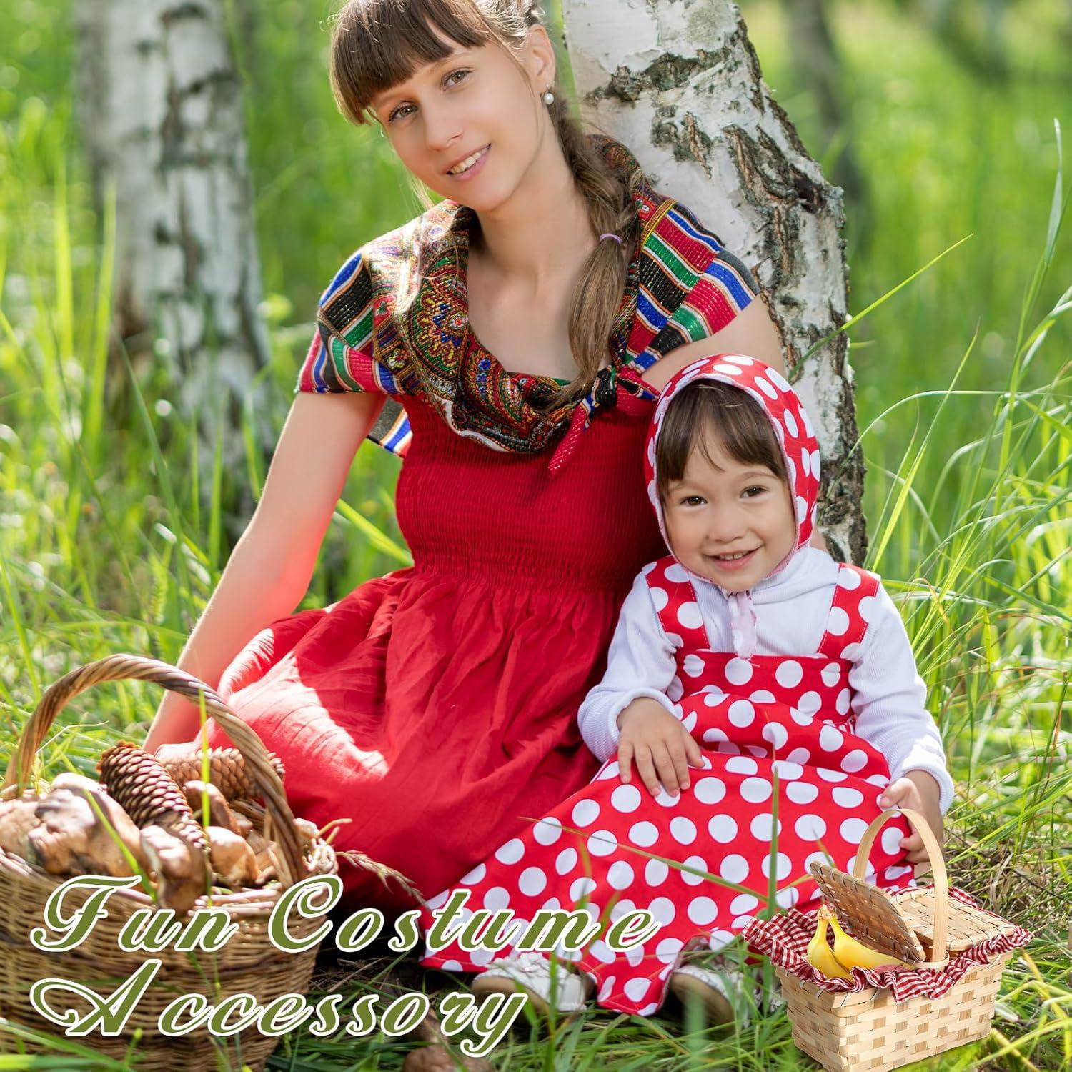 Cesta de Picnic Tejida Retro Teenyyou 20x12x10cm Rojo y Blanco