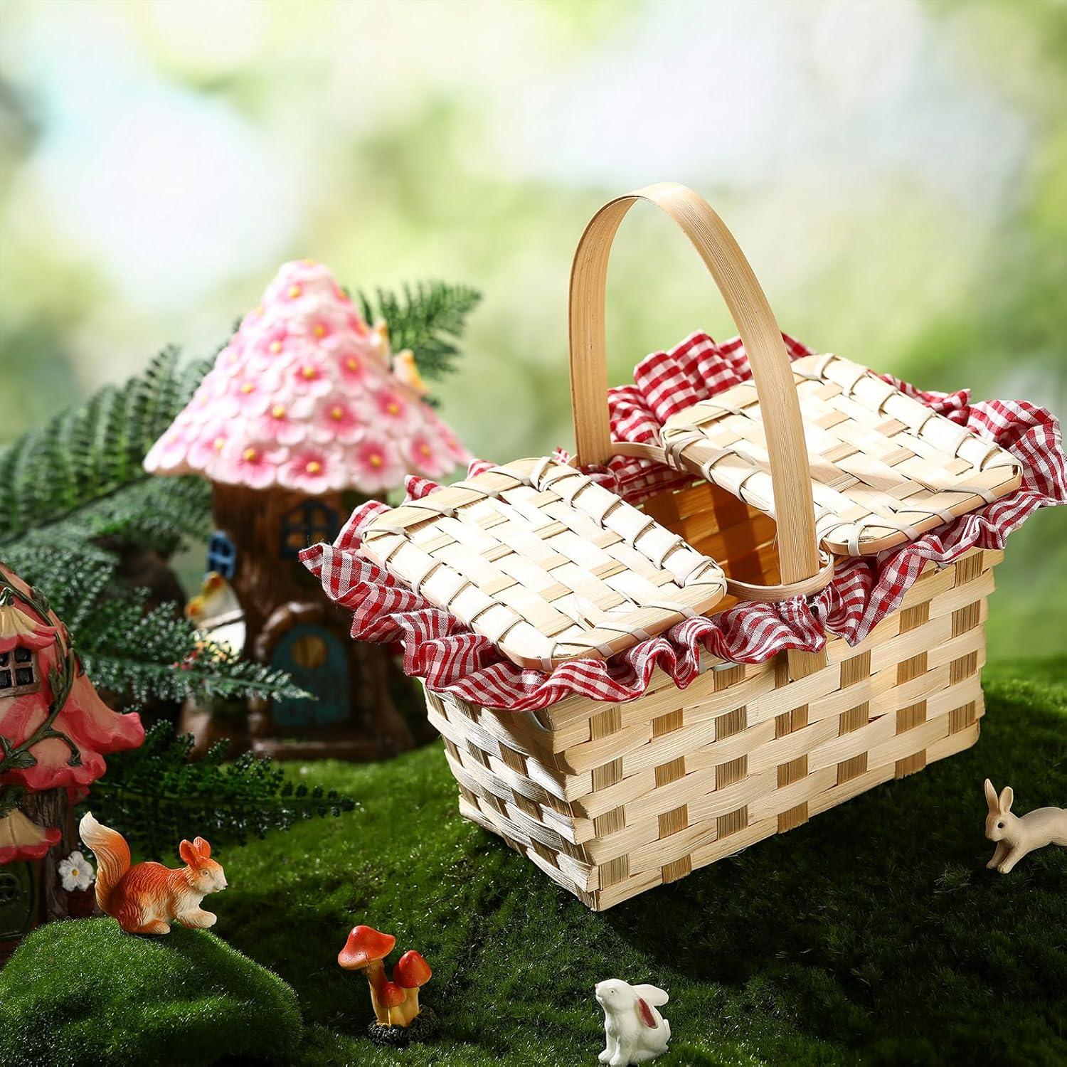 Cesta de Picnic Tejida Retro Teenyyou 20x12x10cm Rojo y Blanco