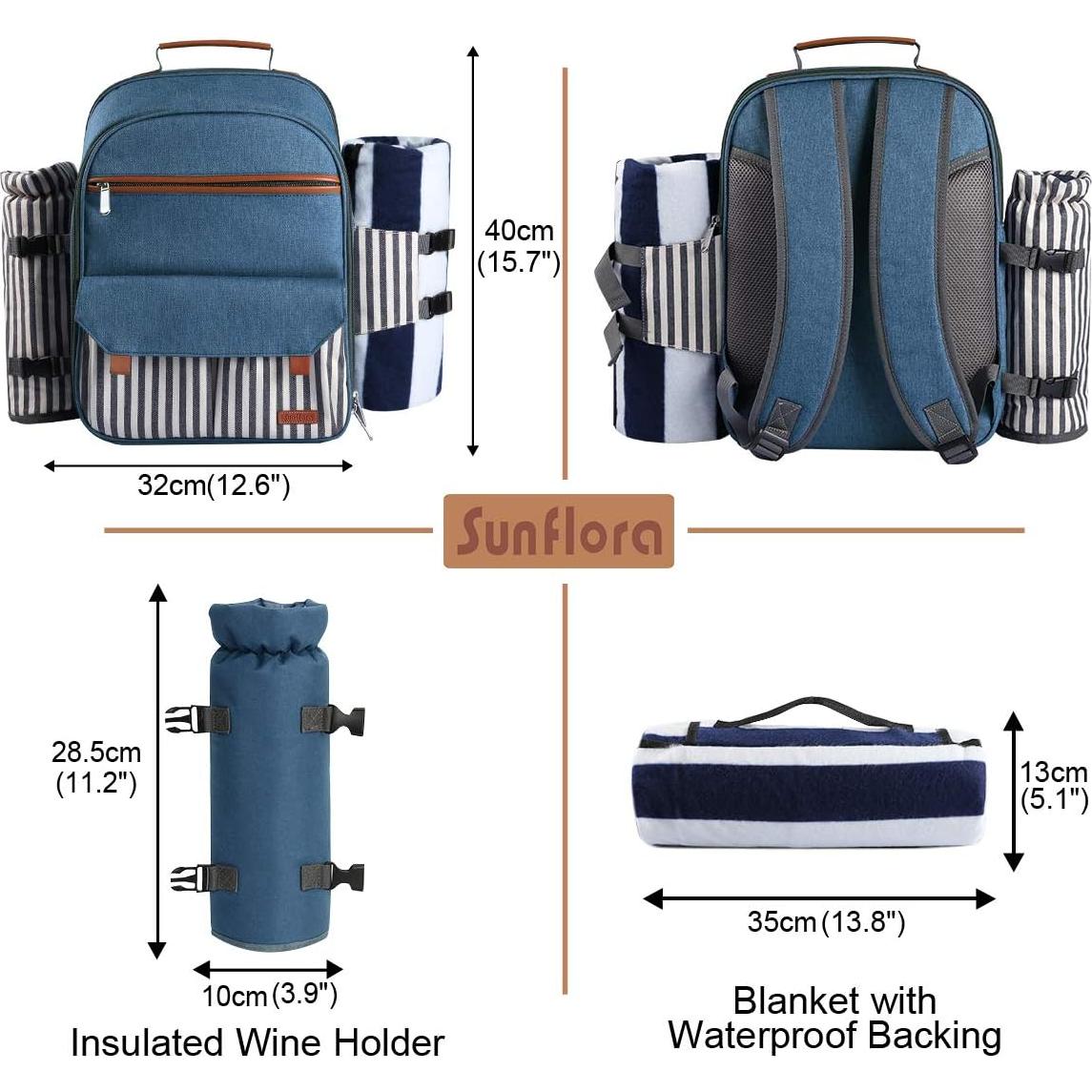Mochila de Picnic Sunflora para 4 Personas con Manta y Bolsa Térmica