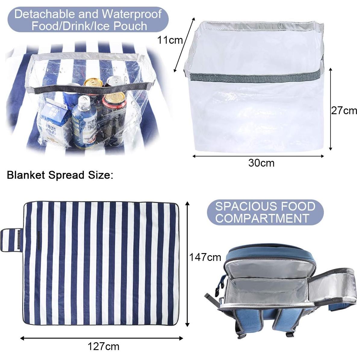 Mochila de Picnic Sunflora para 4 Personas con Manta y Bolsa Térmica