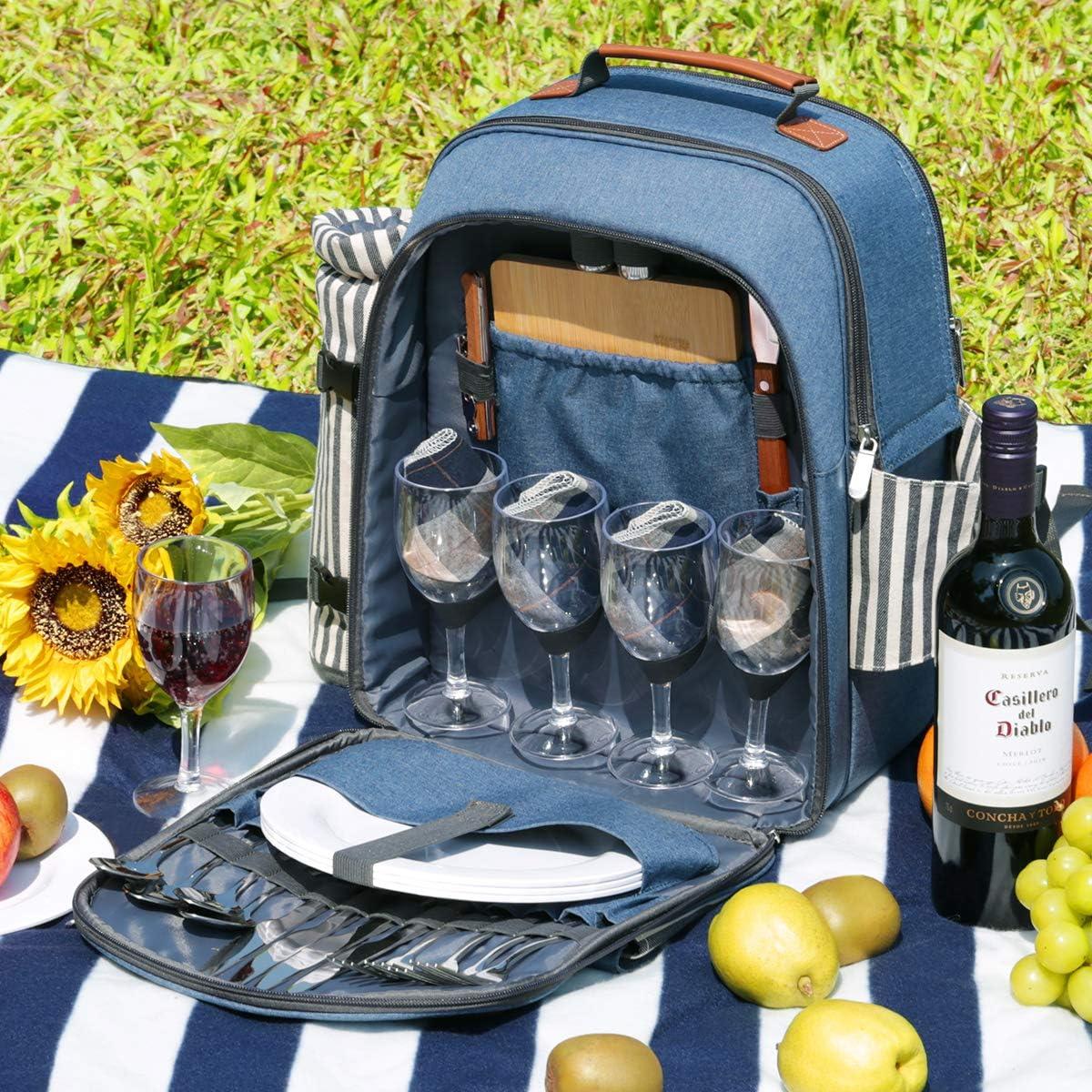Mochila de Picnic Sunflora para 4 Personas con Manta y Bolsa Térmica