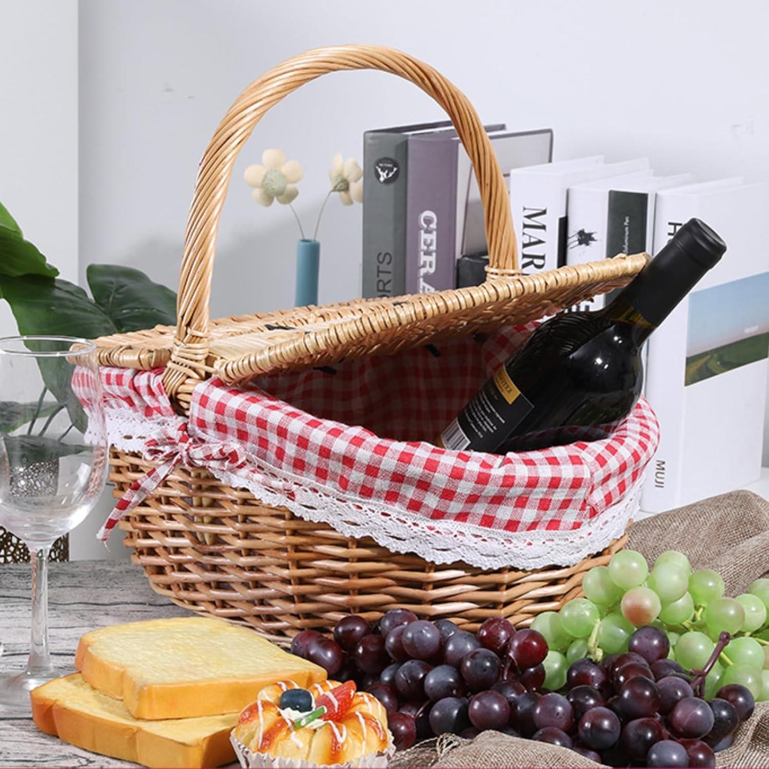 Cesta de Picnic Vintage de Mimbre GOVNPJ 12L con Tapa