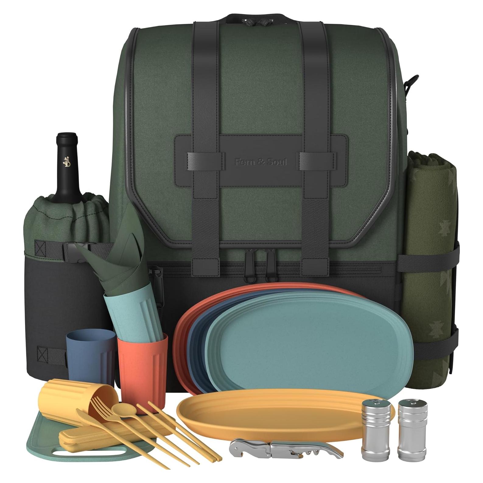 Mochila de Picnic Fern & Soul para 4 Personas - Conjunto Completo