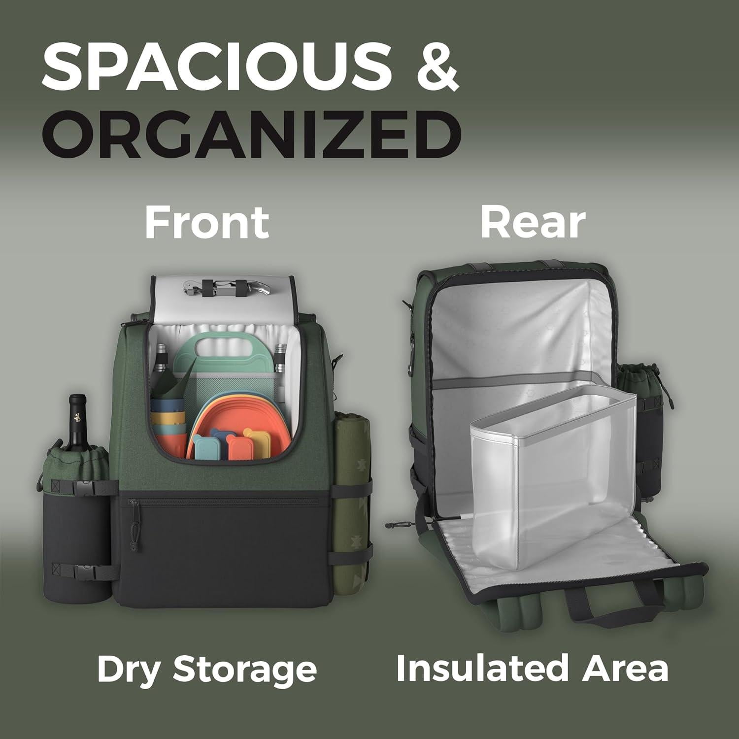 Mochila de Picnic Fern & Soul para 4 Personas - Conjunto Completo