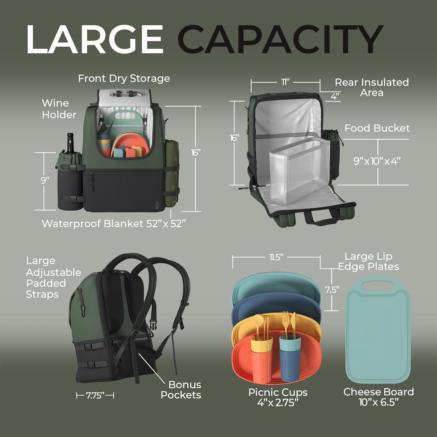 Mochila de Picnic Fern & Soul para 4 Personas - Conjunto Completo