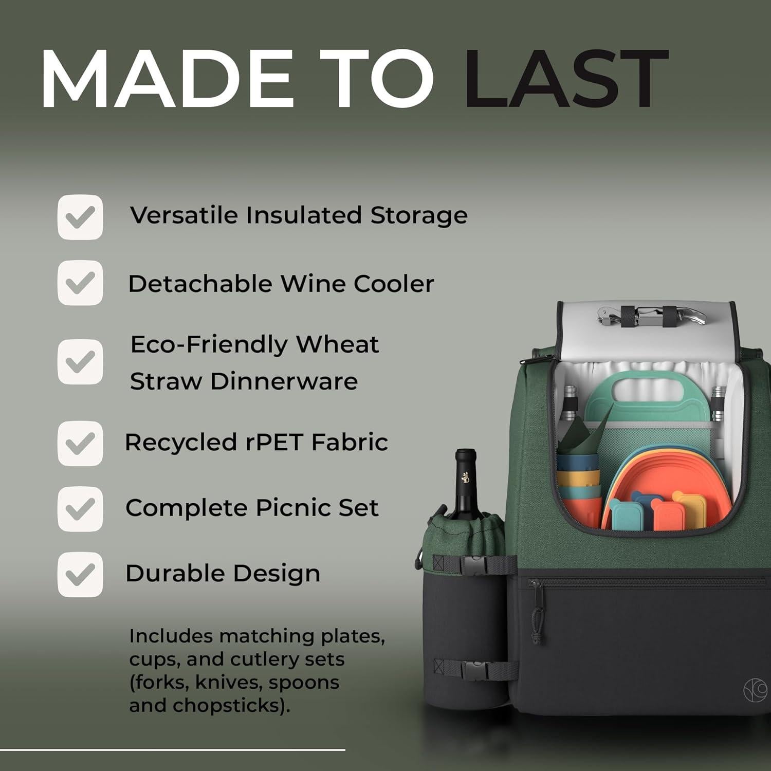 Mochila de Picnic Fern & Soul para 4 Personas - Conjunto Completo