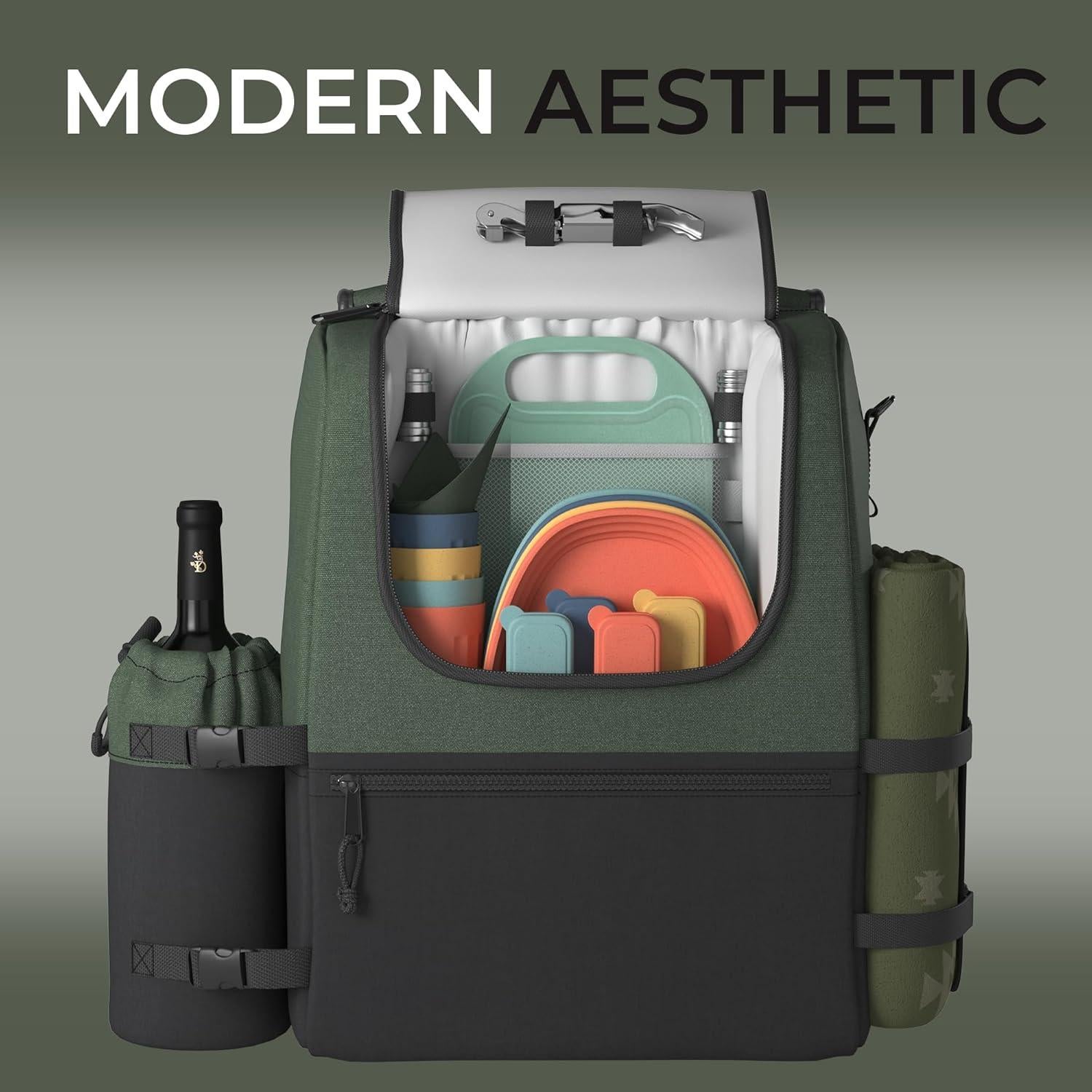 Mochila de Picnic Fern & Soul para 4 Personas - Conjunto Completo