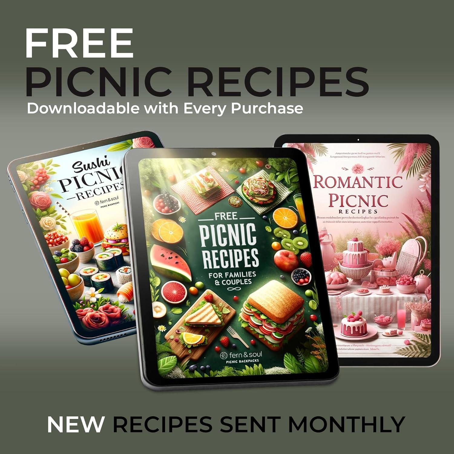 Mochila de Picnic Fern & Soul para 4 Personas - Conjunto Completo