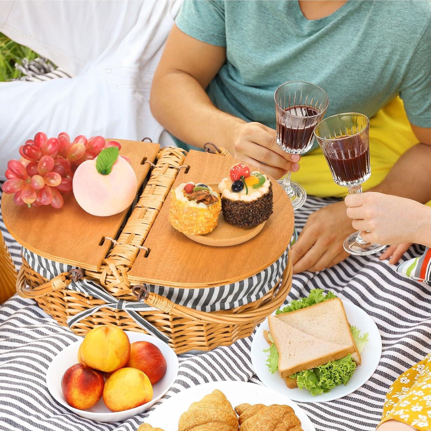 Cesta de Picnic de Mimbre Skybooly con Manta 38x28x18cm