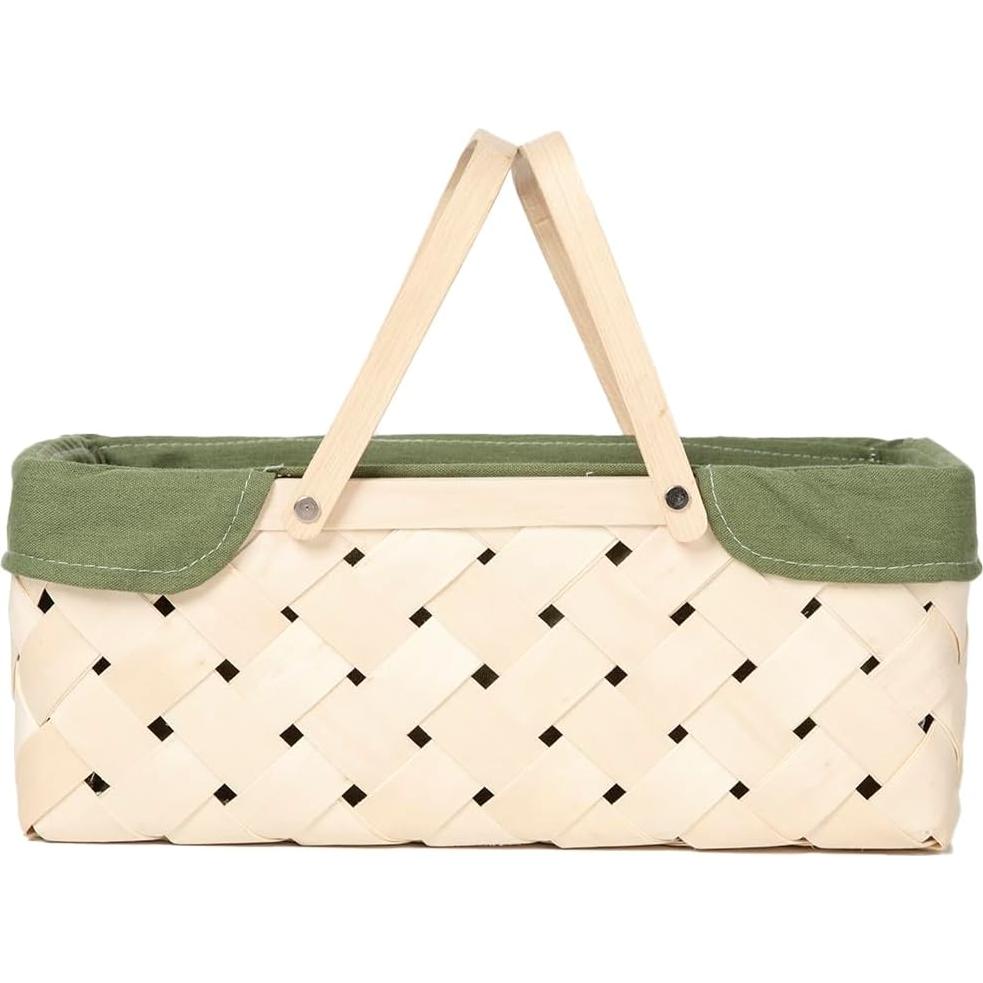 Cesta de Picnic YRLSOTGE de Madera Natural Verde 35.5x19x14 cm