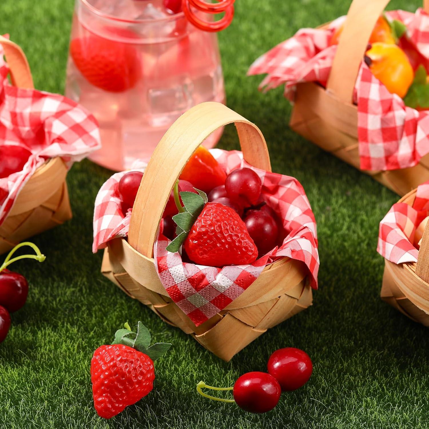 Mini Cestas de Madera Geelin 12 Pcs con 20 Servilletas Rojas