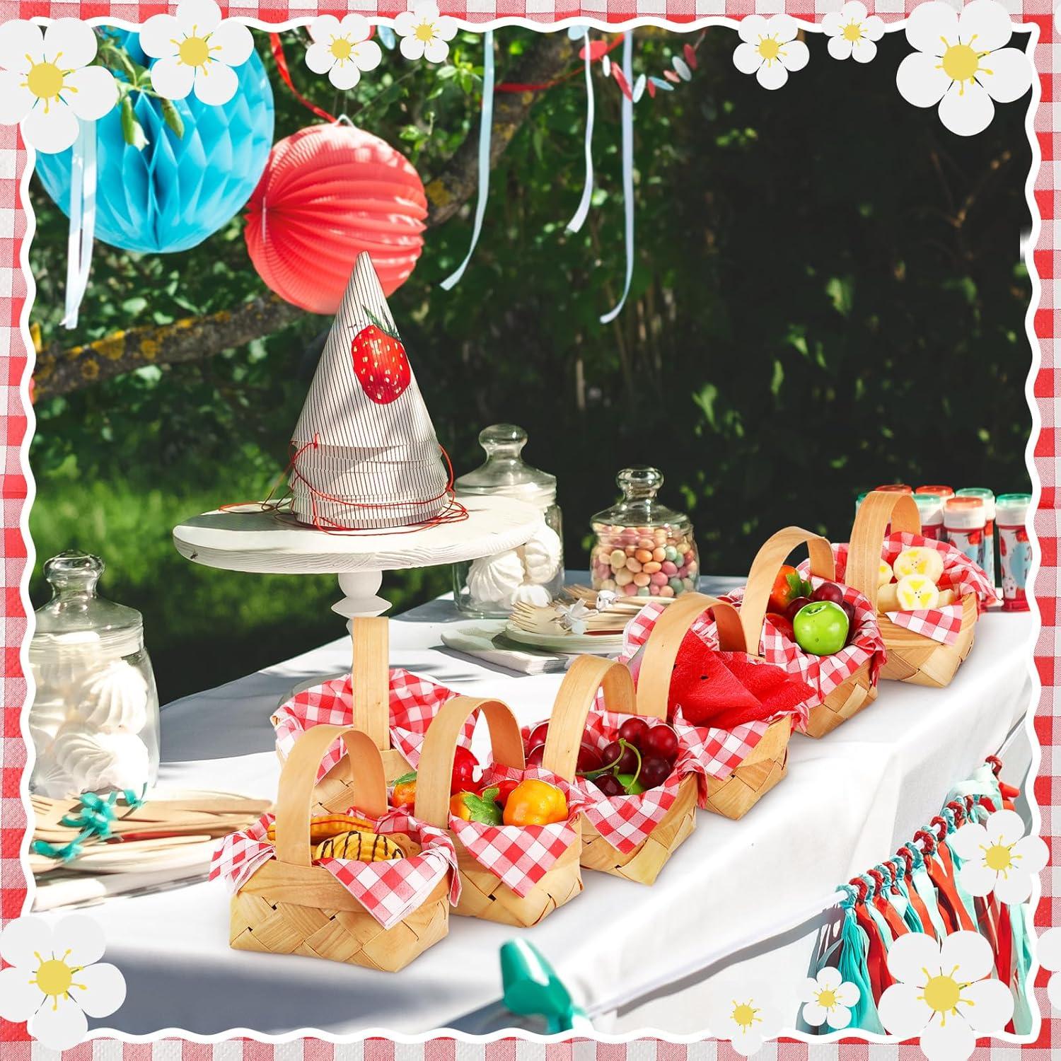 Mini Cestas de Madera Geelin 12 Pcs con 20 Servilletas Rojas