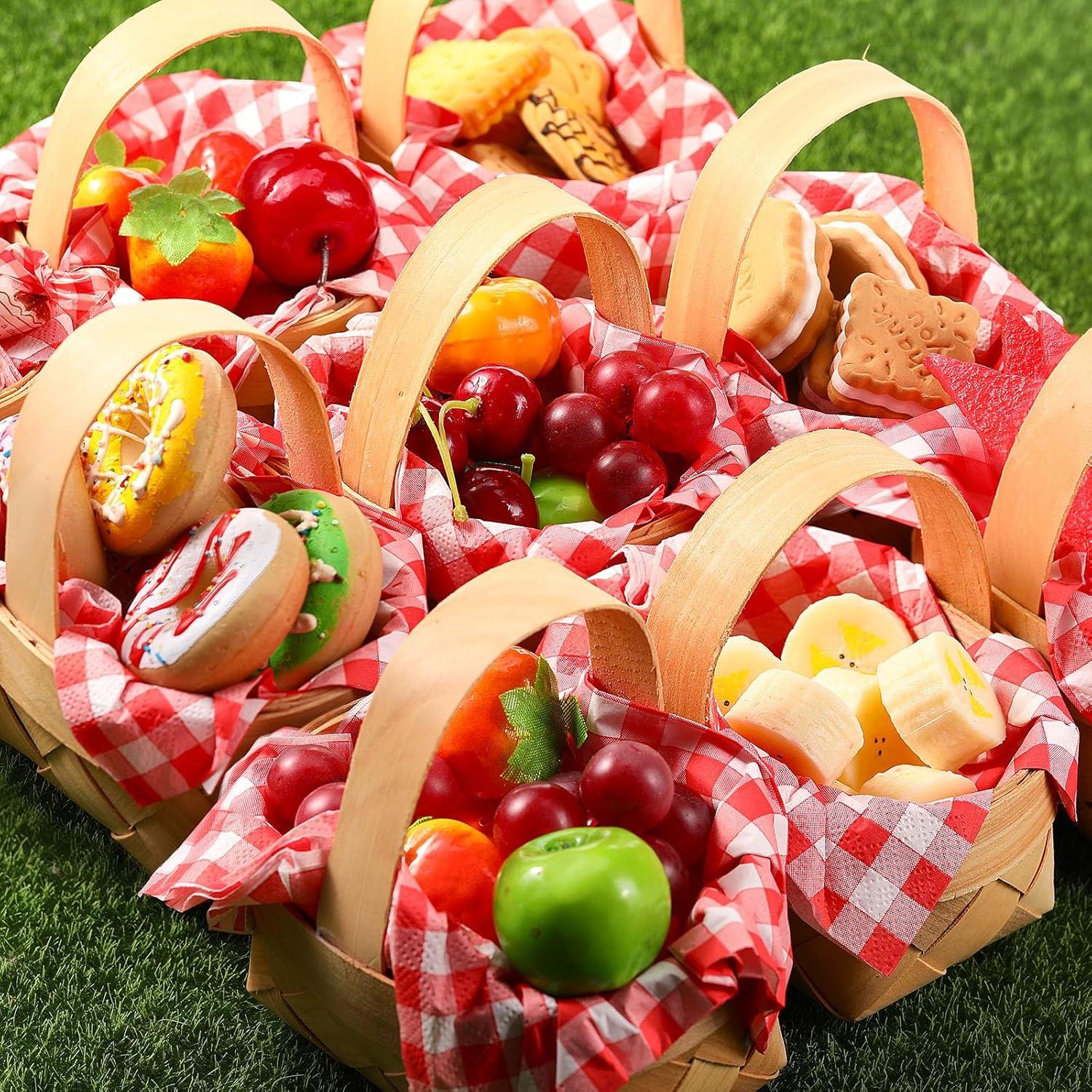 Mini Cestas de Madera Geelin 12 Pcs con 20 Servilletas Rojas