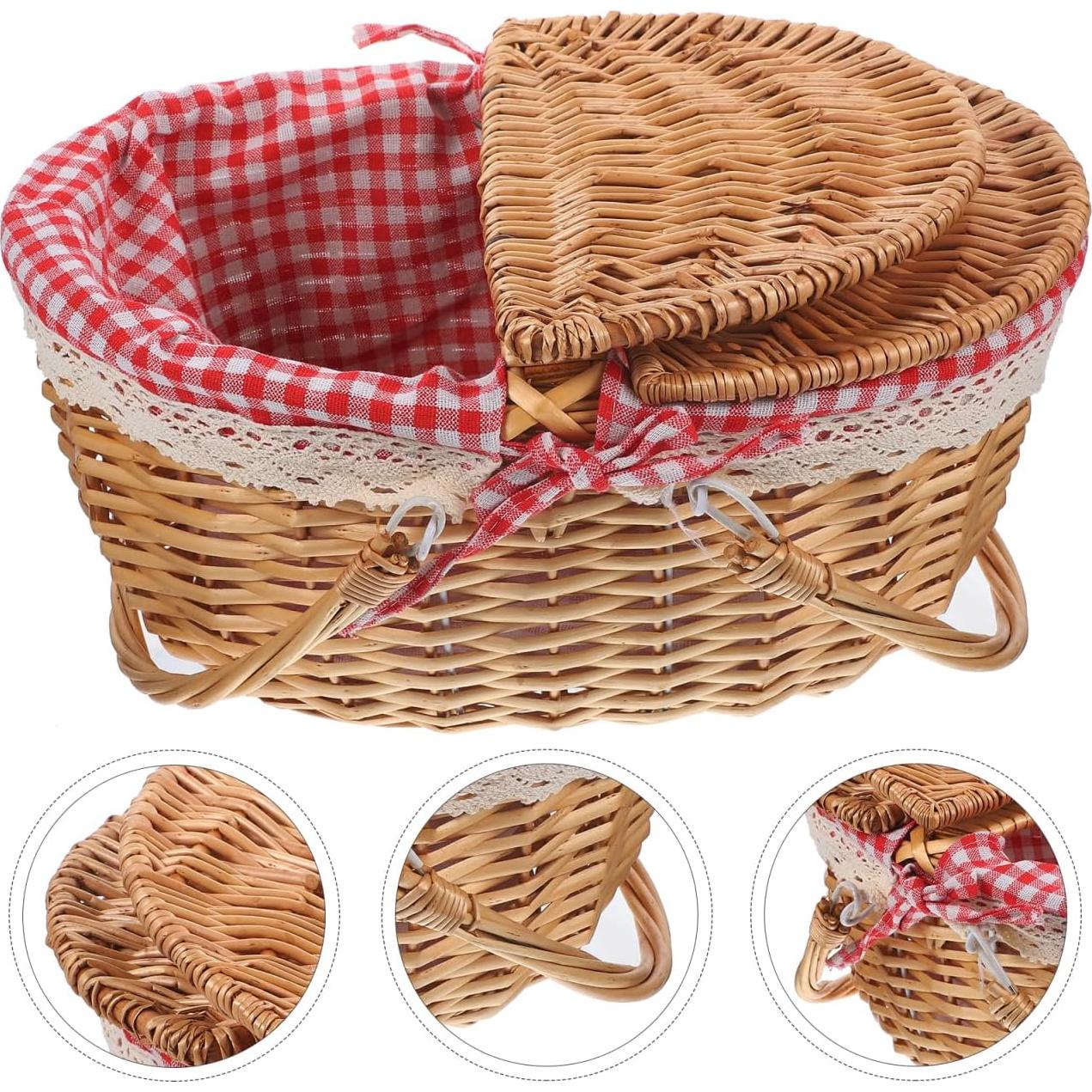 Cesta de Picnic de Mimbre Milisten 35x25x17cm con Tapa y Asa