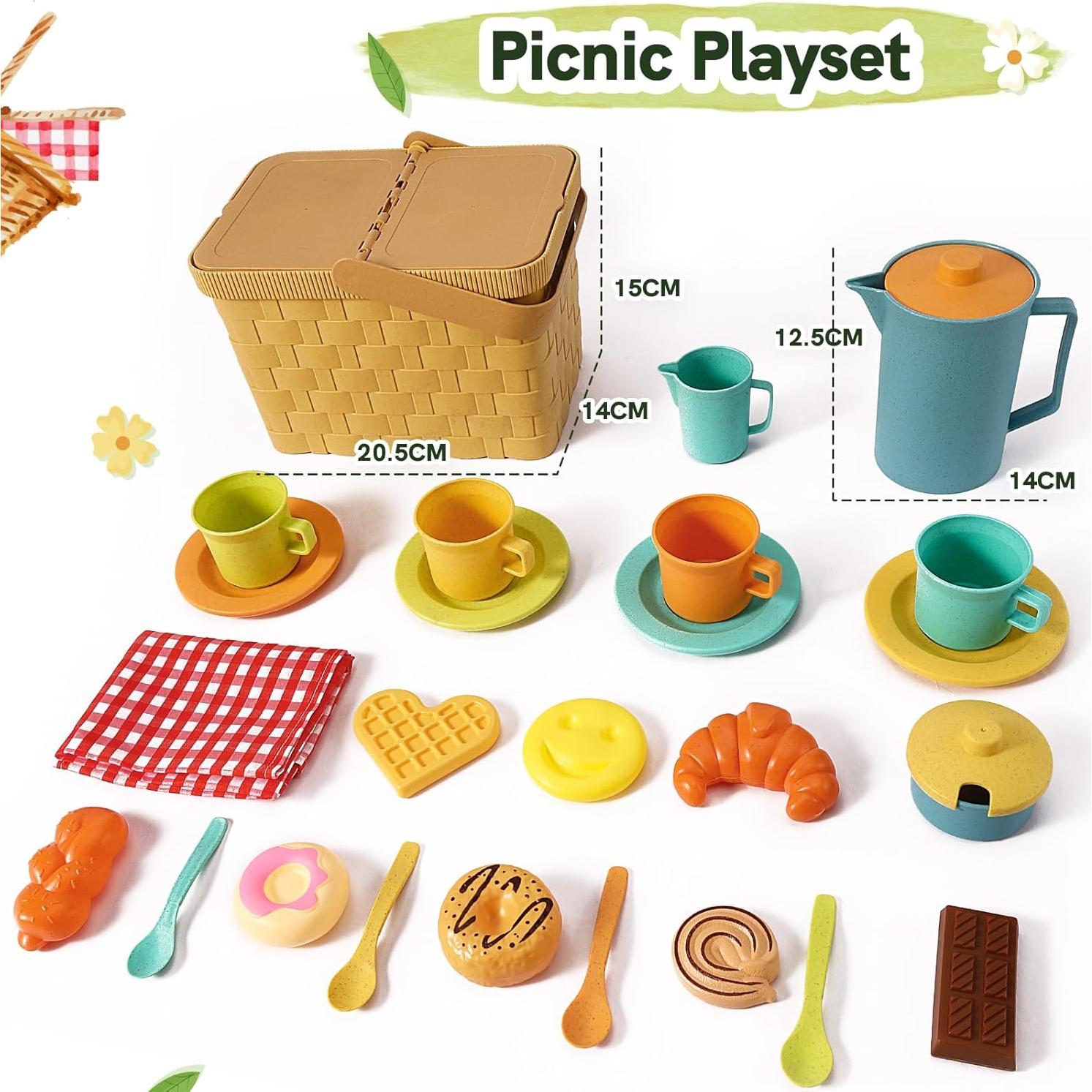 HERSITY Juguete de Picnic para Niños con Tetera y Comida