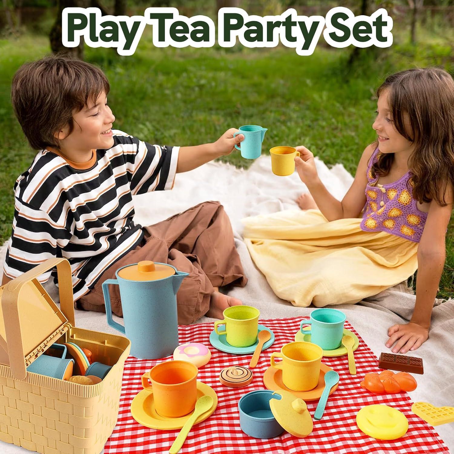 HERSITY Juguete de Picnic para Niños con Tetera y Comida