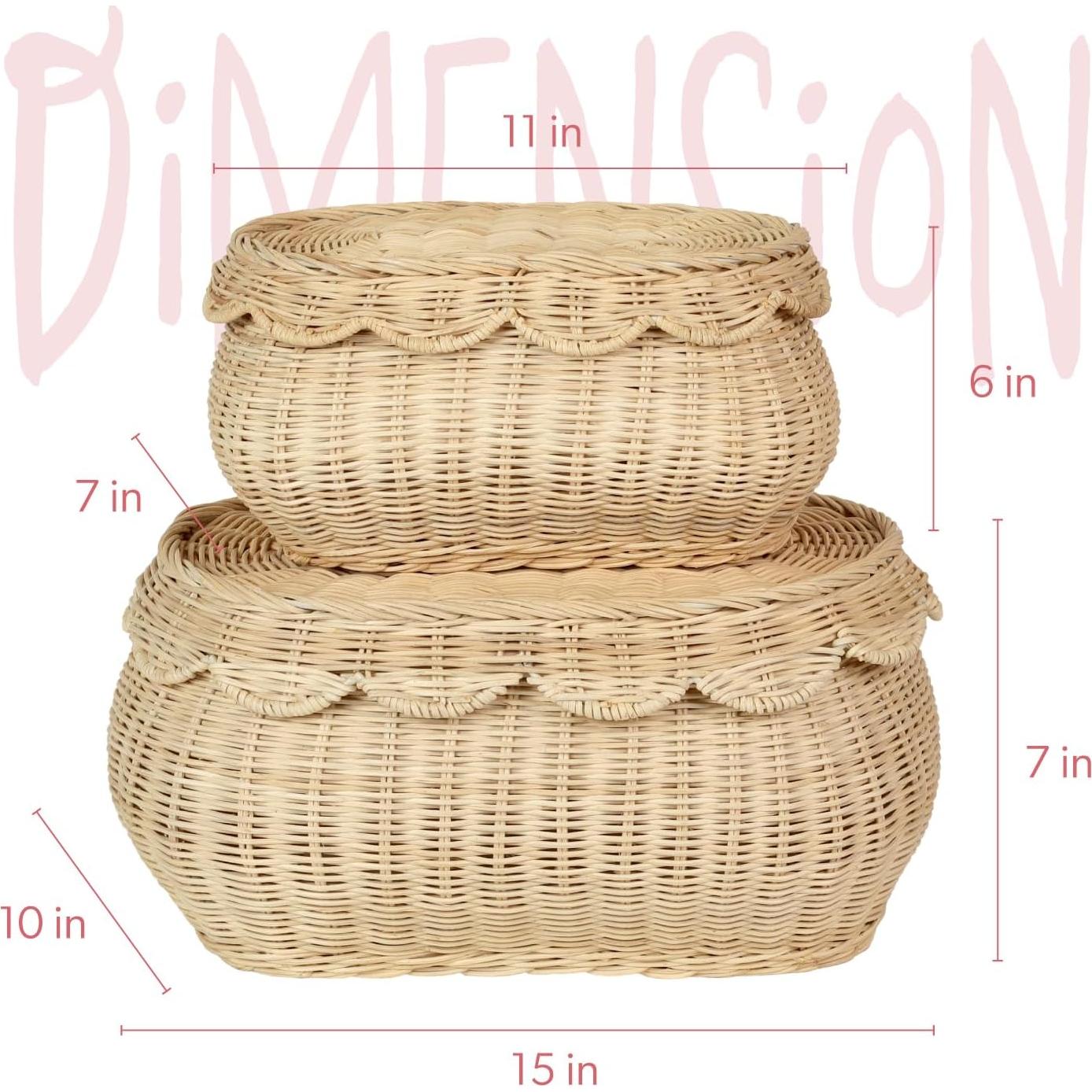 Cestas de Ratan Tejidas a Mano SIEUSALEVN 2 Pcs con Tapa