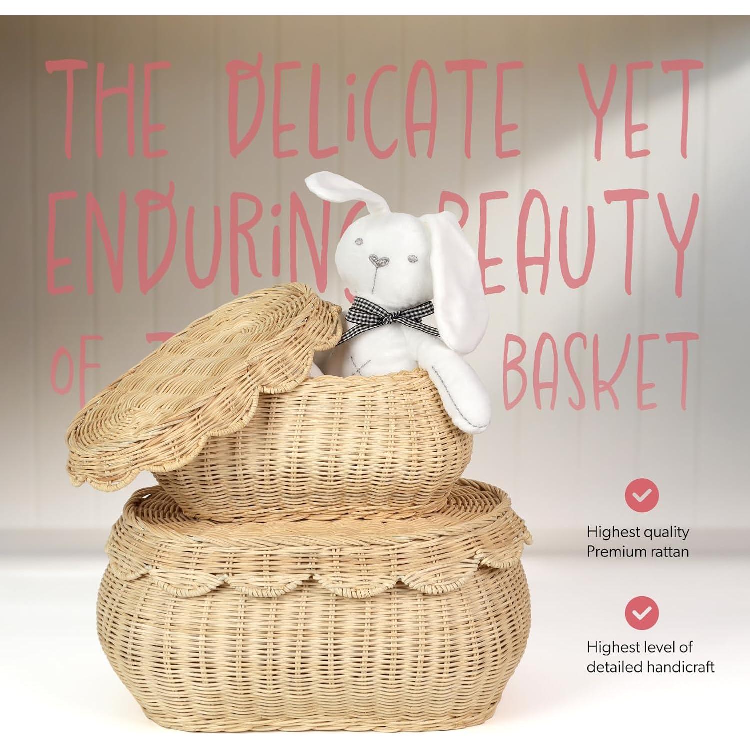 Cestas de Ratan Tejidas a Mano SIEUSALEVN 2 Pcs con Tapa