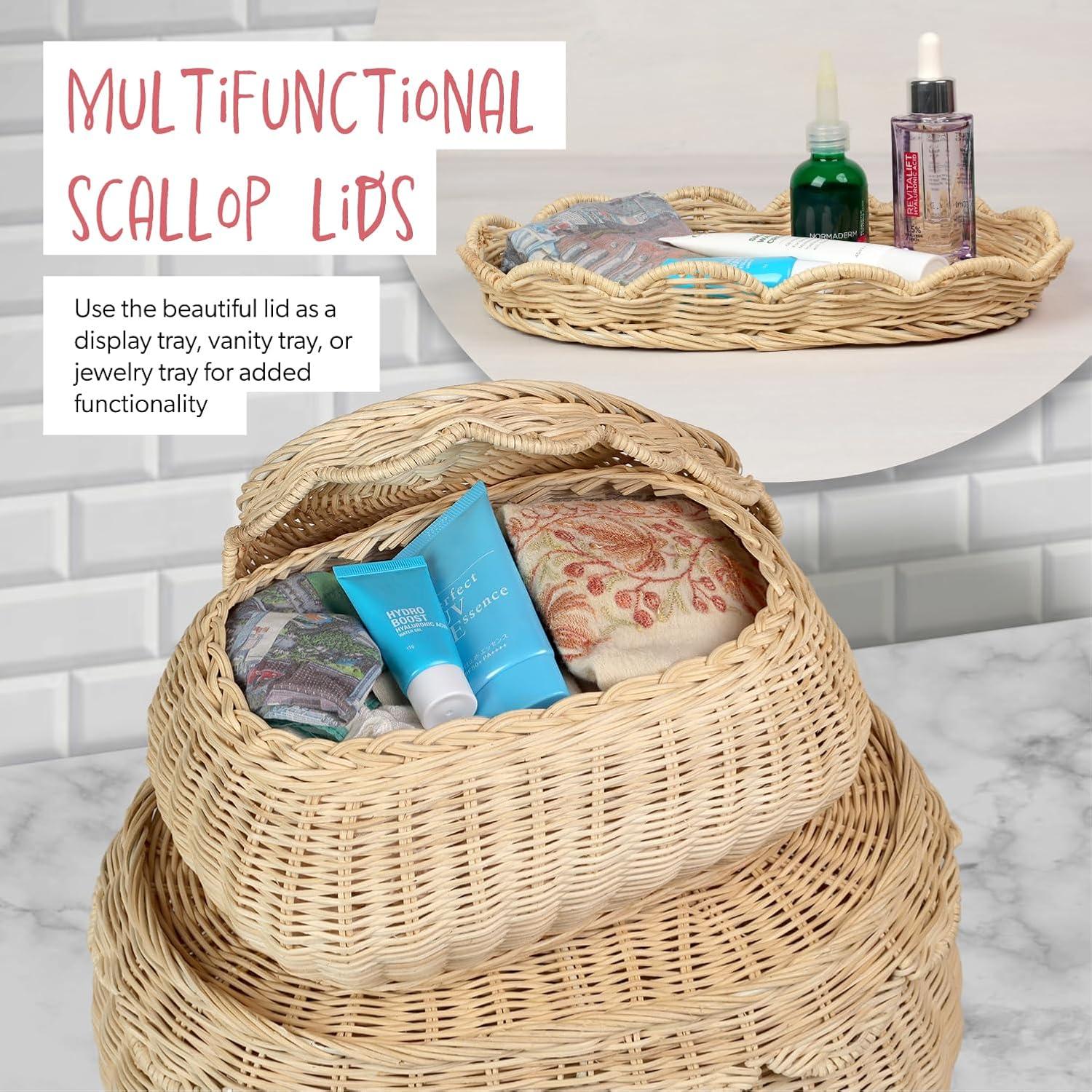 Cestas de Ratan Tejidas a Mano SIEUSALEVN 2 Pcs con Tapa