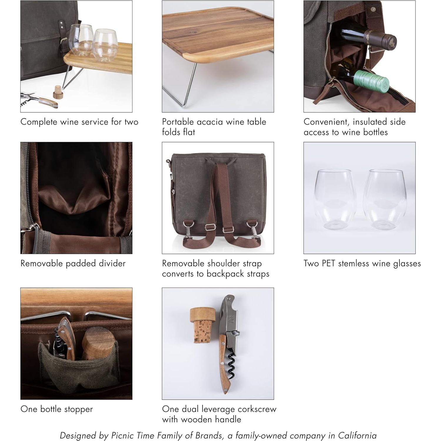 Bolsa de Vino de Aventura Picnic Time con Copas y Mesa Mini