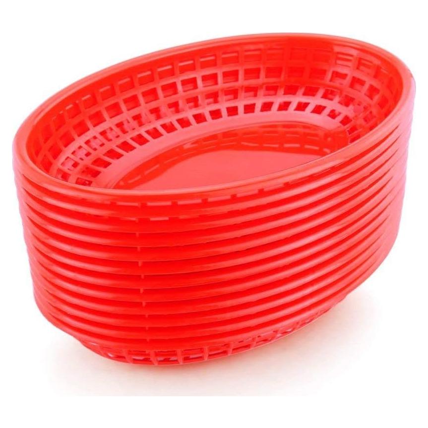 Cestas de Comida Rápida New Star Foodservice 44164, Juego de 12, Ovaladas 23.5x15.2 cm, Rojo