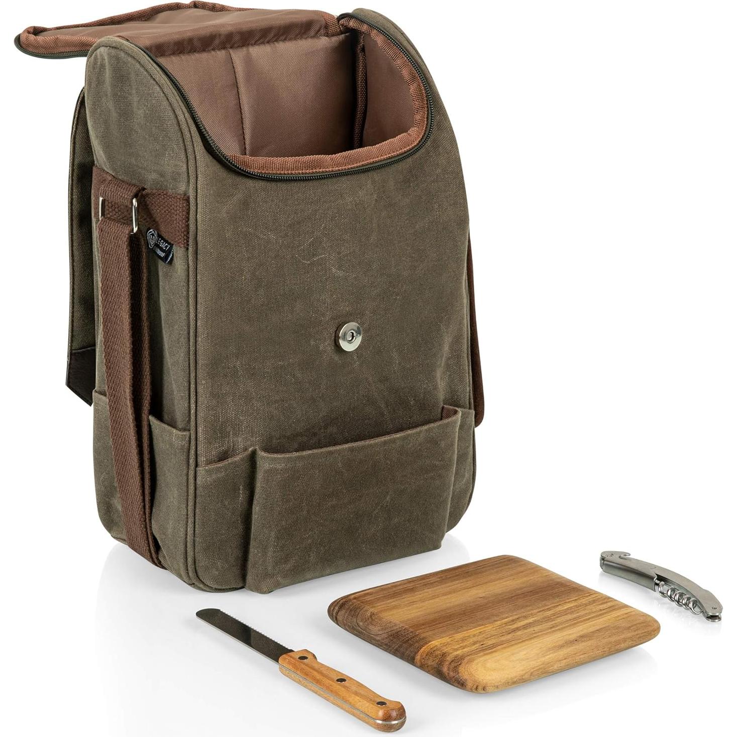 Bolsa de Vino Aislada Picnic Time para 2 Botellas con Tabla y Cuchillos