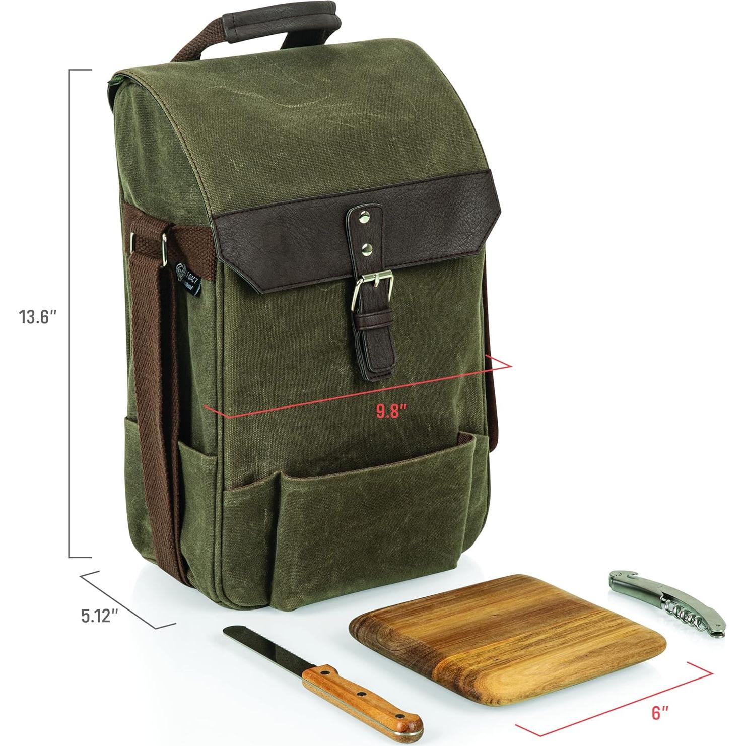 Bolsa de Vino Aislada Picnic Time para 2 Botellas con Tabla y Cuchillos