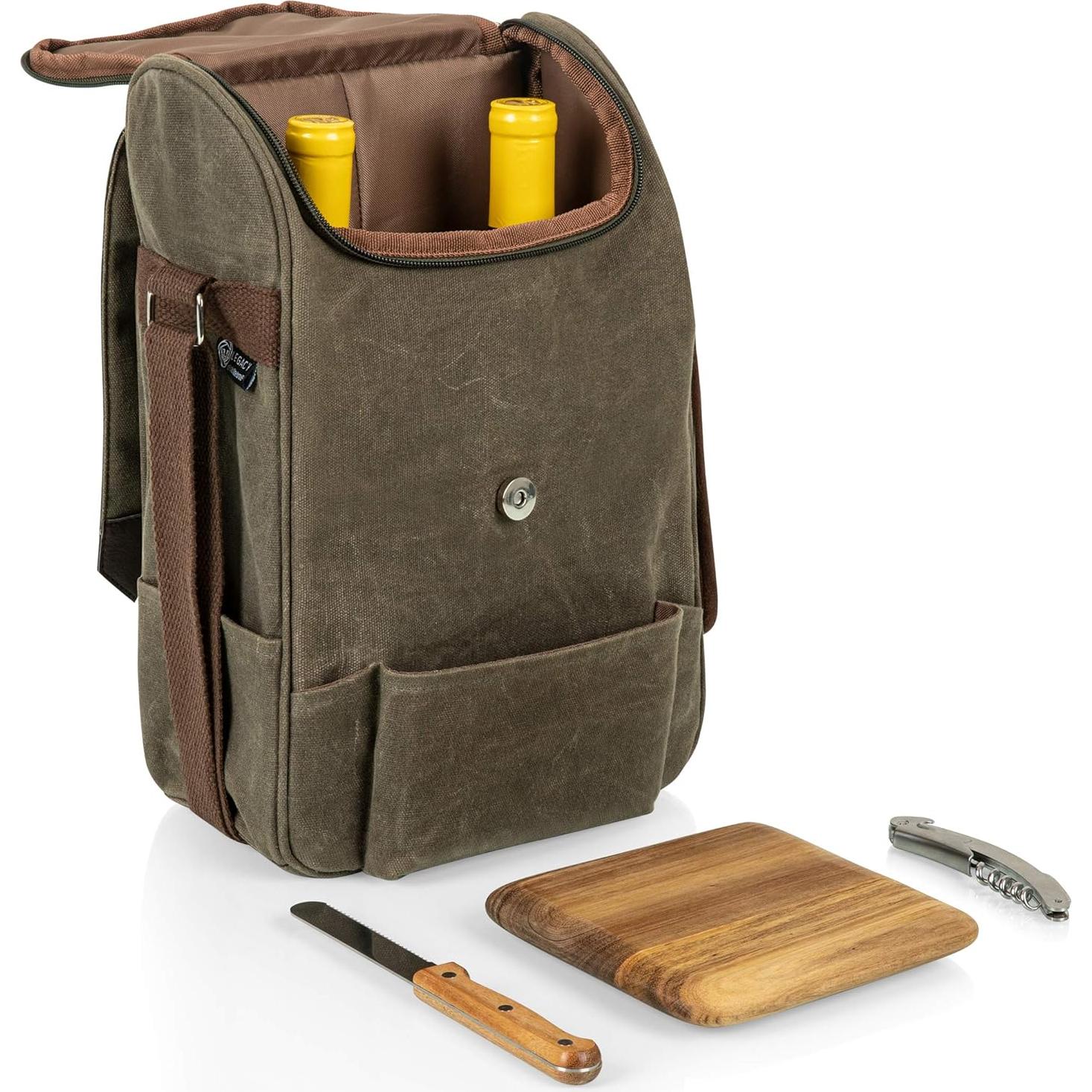 Bolsa de Vino Aislada Picnic Time para 2 Botellas con Tabla y Cuchillos