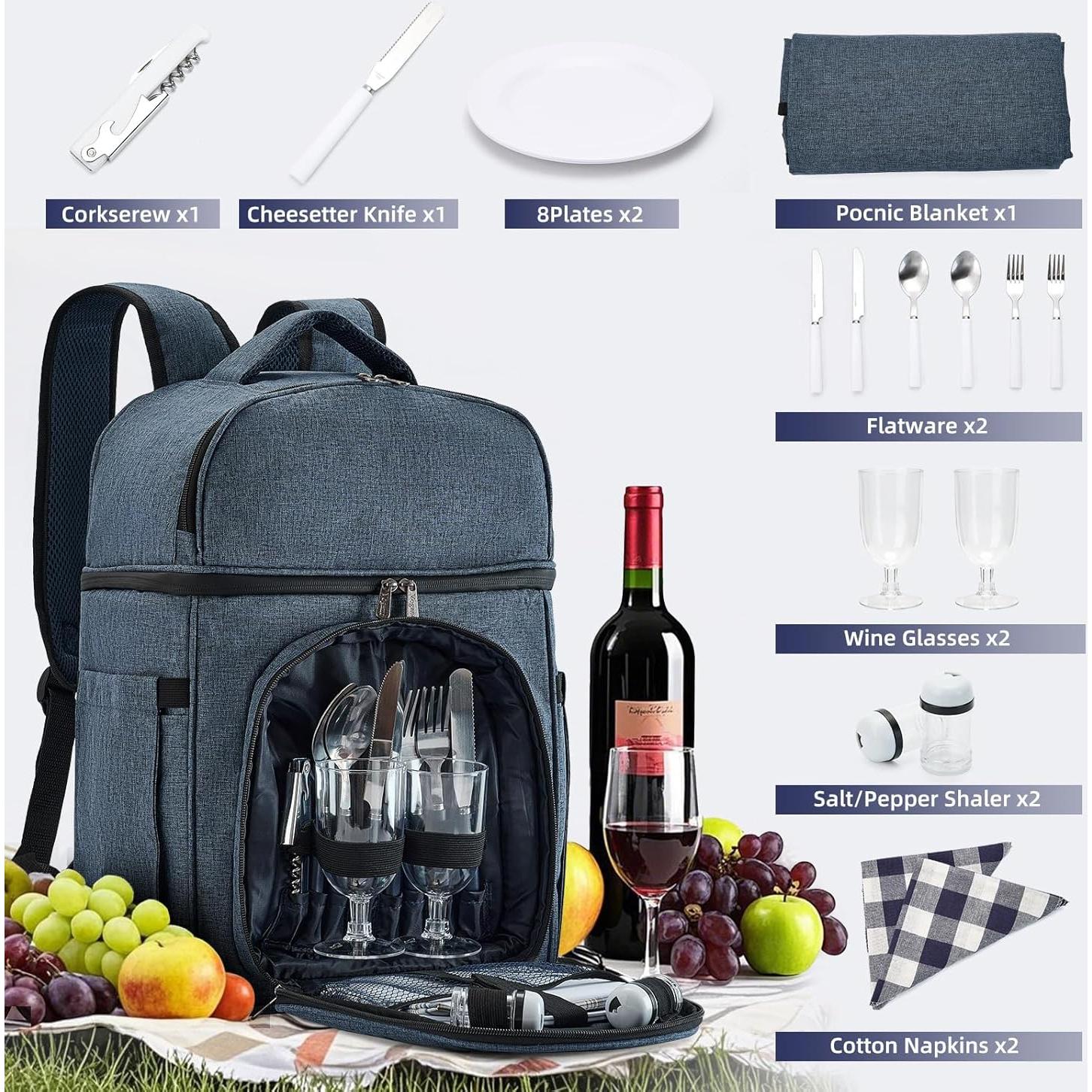 Mochila de Picnic Vogano Azul para 2 Personas con Accesorios