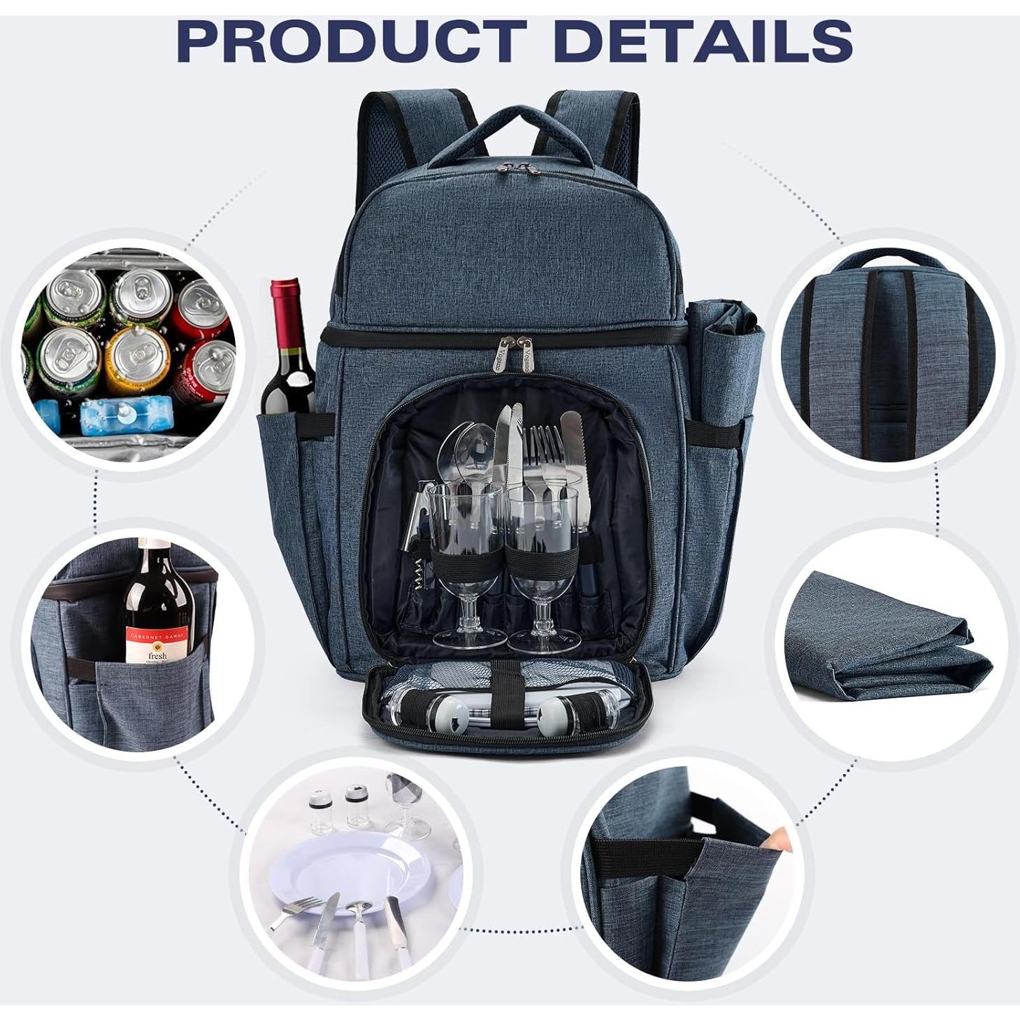 Mochila de Picnic Vogano Azul para 2 Personas con Accesorios