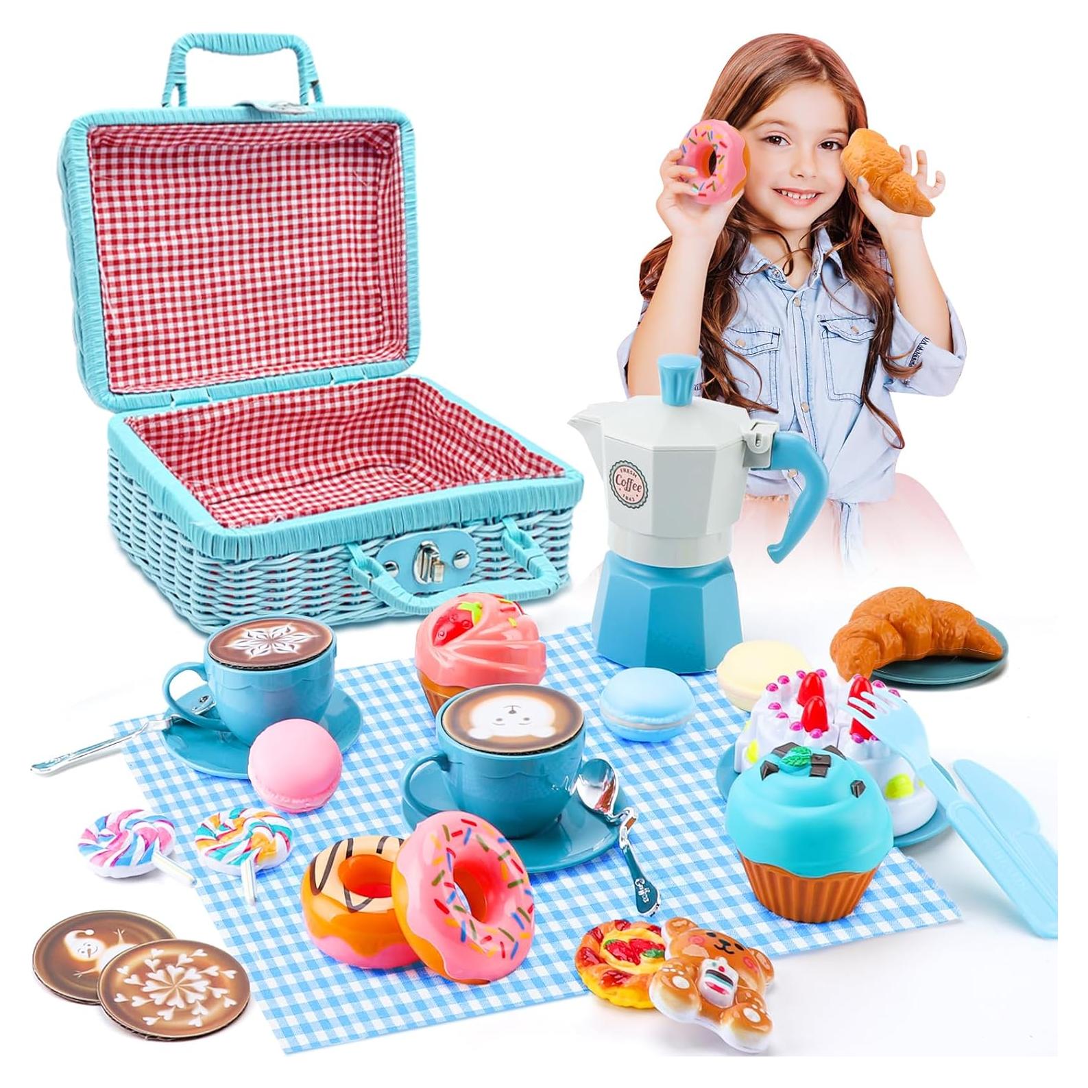 Juego de Té ITEFDTUTNE 30 Piezas con Canasta y Mantel