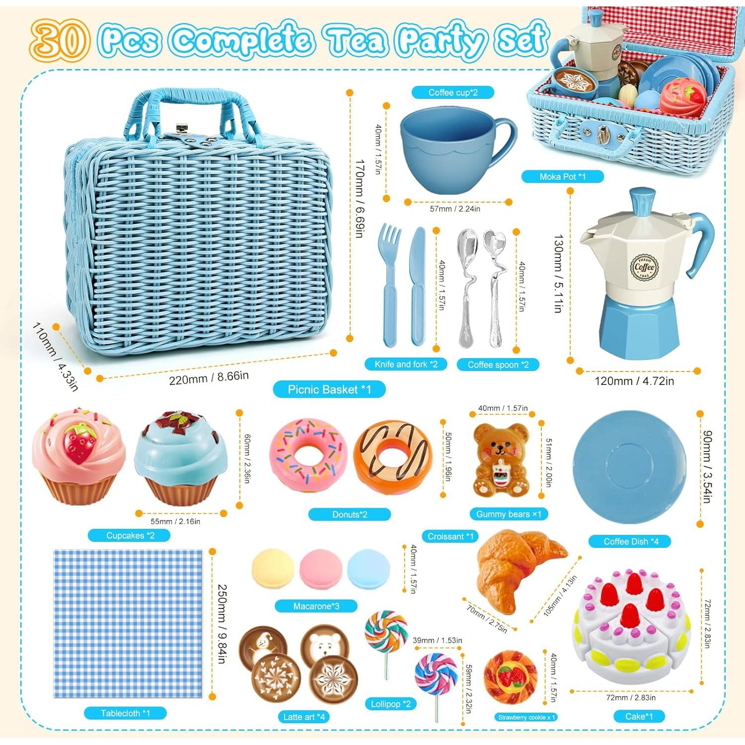 Juego de Té ITEFDTUTNE 30 Piezas con Canasta y Mantel