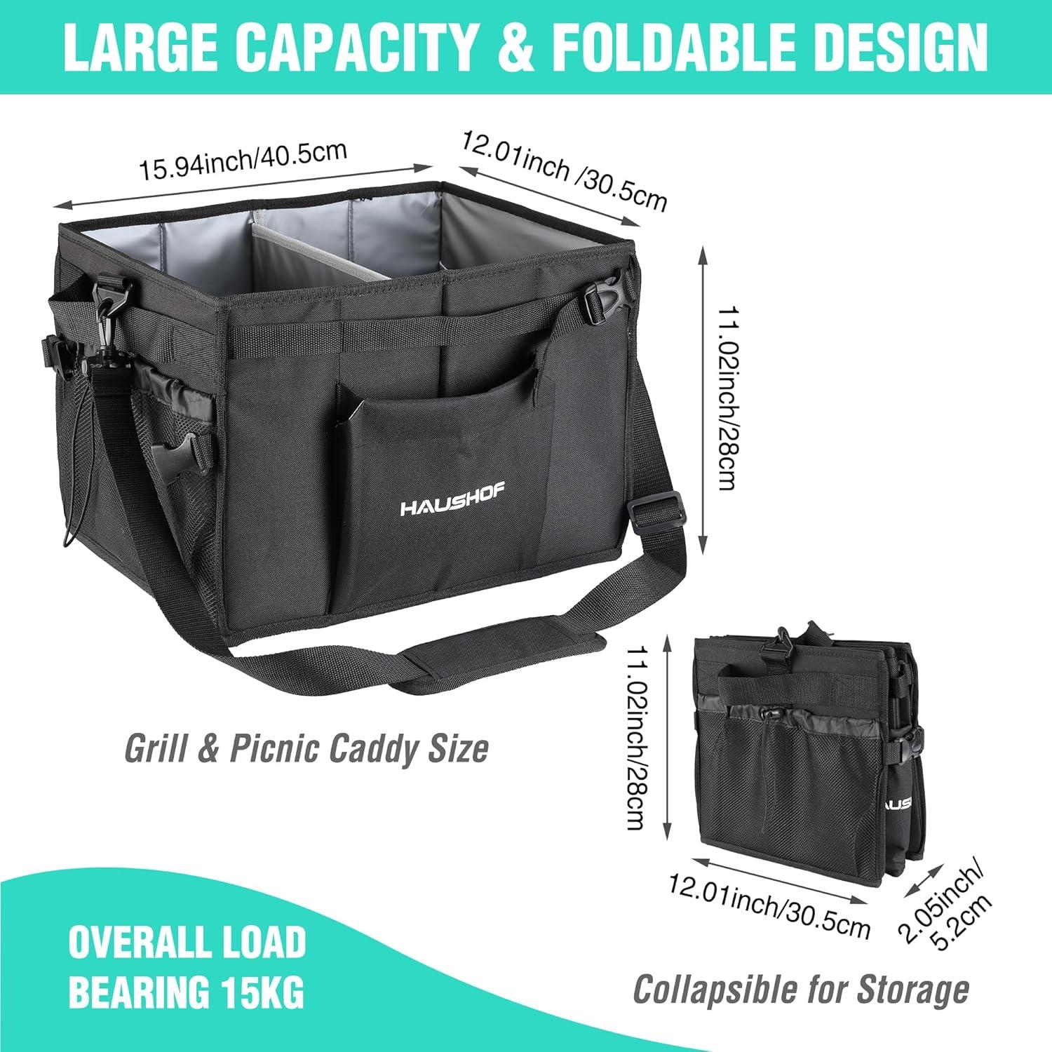 Caddy Grande para Parrilla y Picnic HAUSHOF Negro Plegable