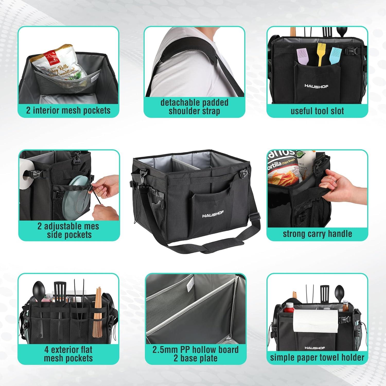 Caddy Grande para Parrilla y Picnic HAUSHOF Negro Plegable