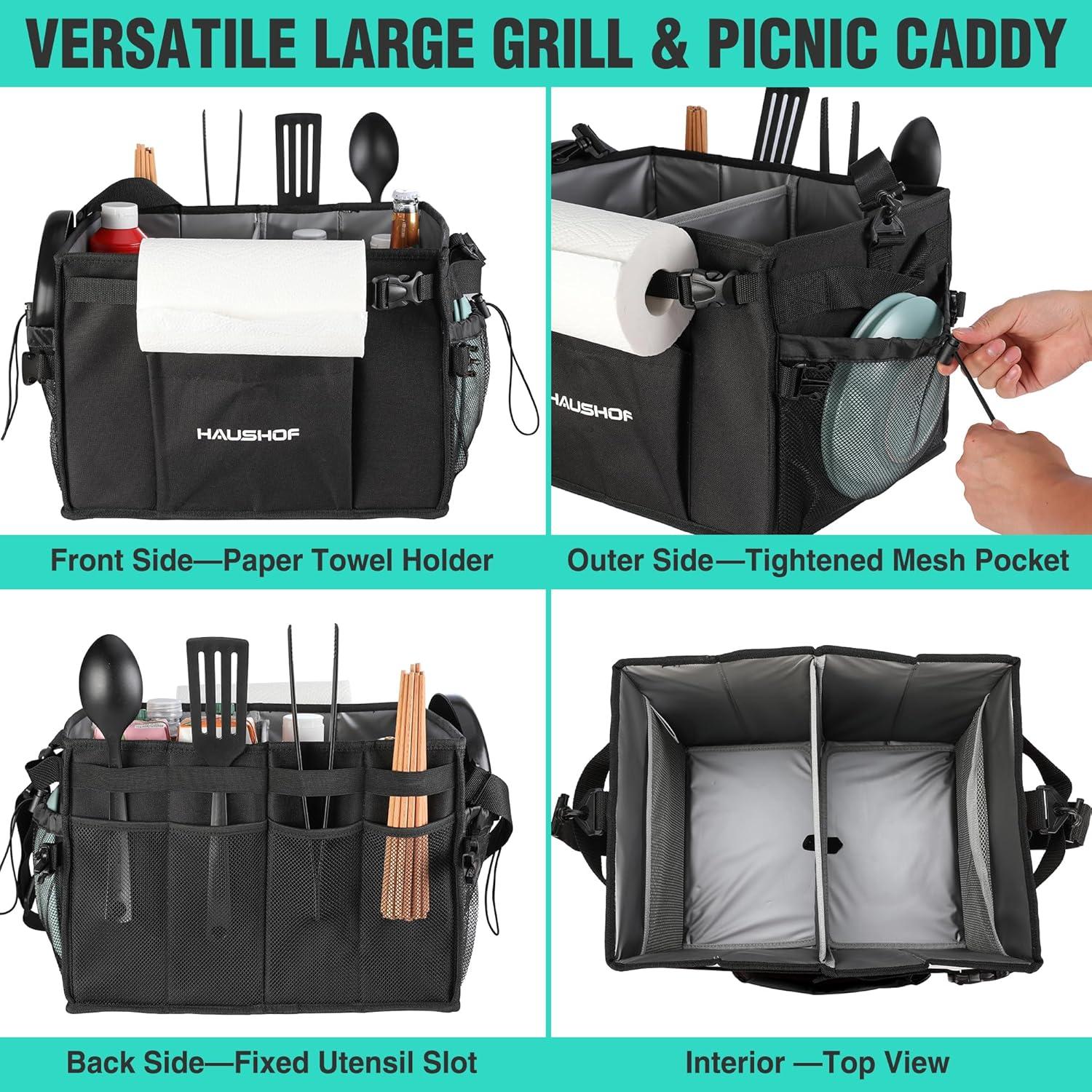 Caddy Grande para Parrilla y Picnic HAUSHOF Negro Plegable