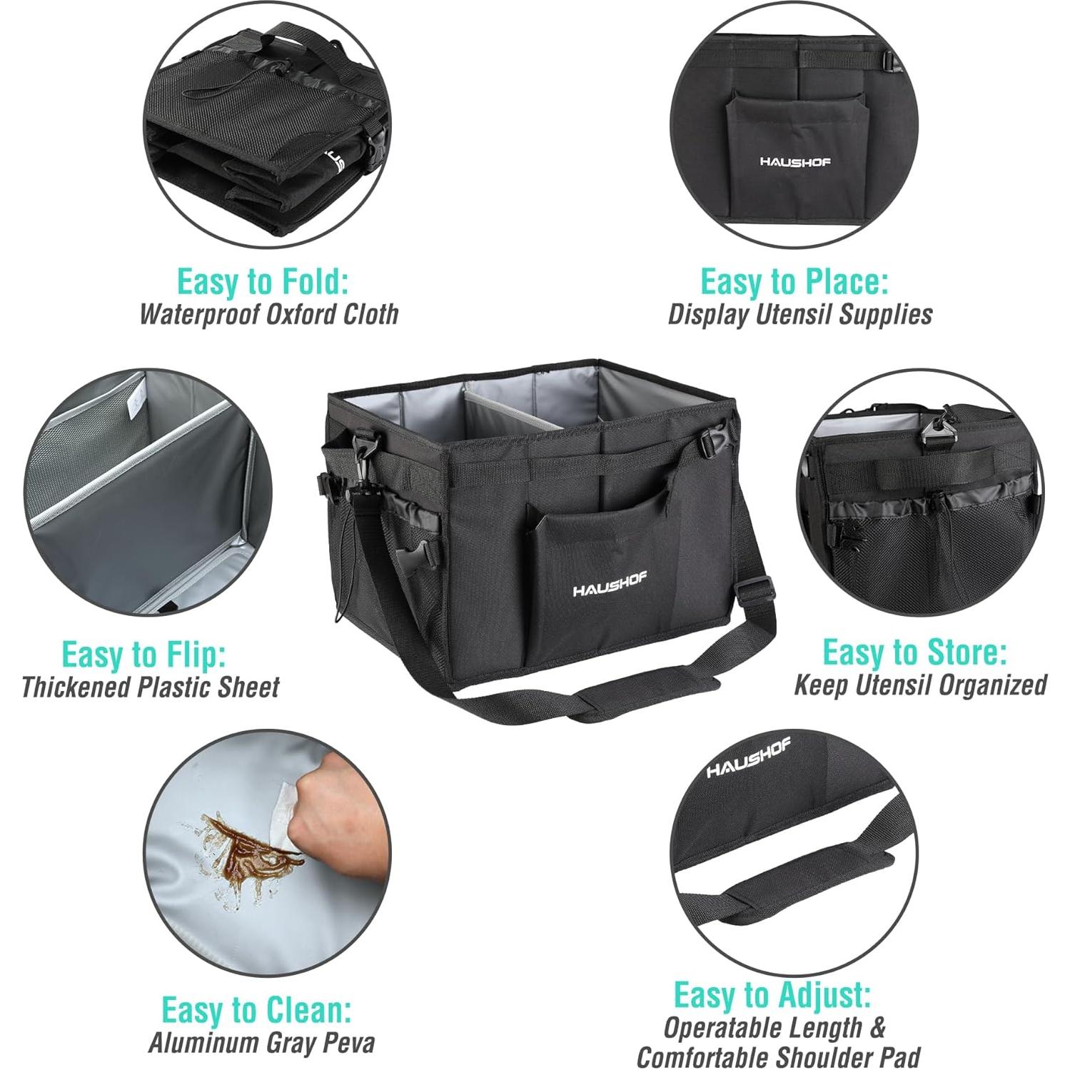 Caddy Grande para Parrilla y Picnic HAUSHOF Negro Plegable