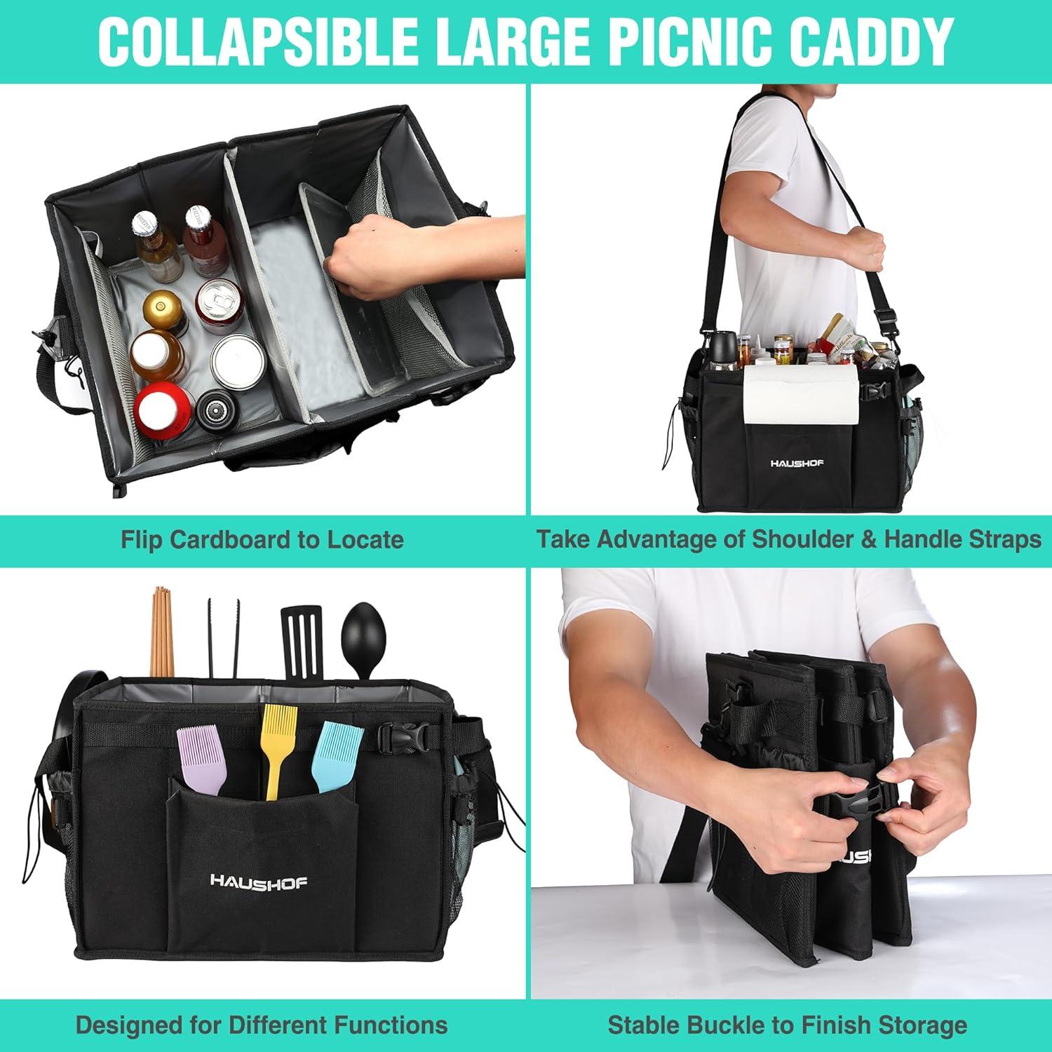 Caddy Grande para Parrilla y Picnic HAUSHOF Negro Plegable