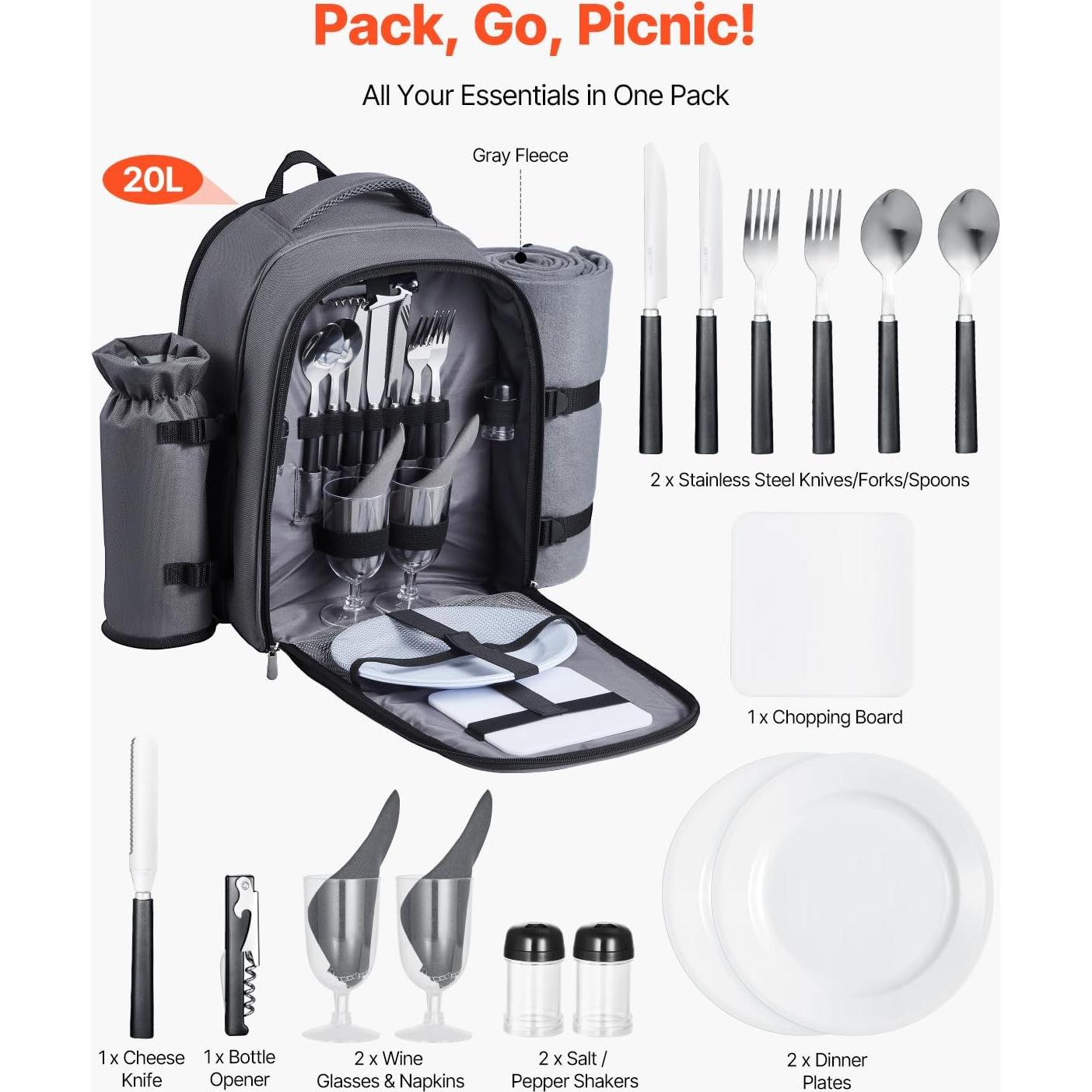 Mochila de Picnic VEVOR para 2 Personas con Compartimento Térmico