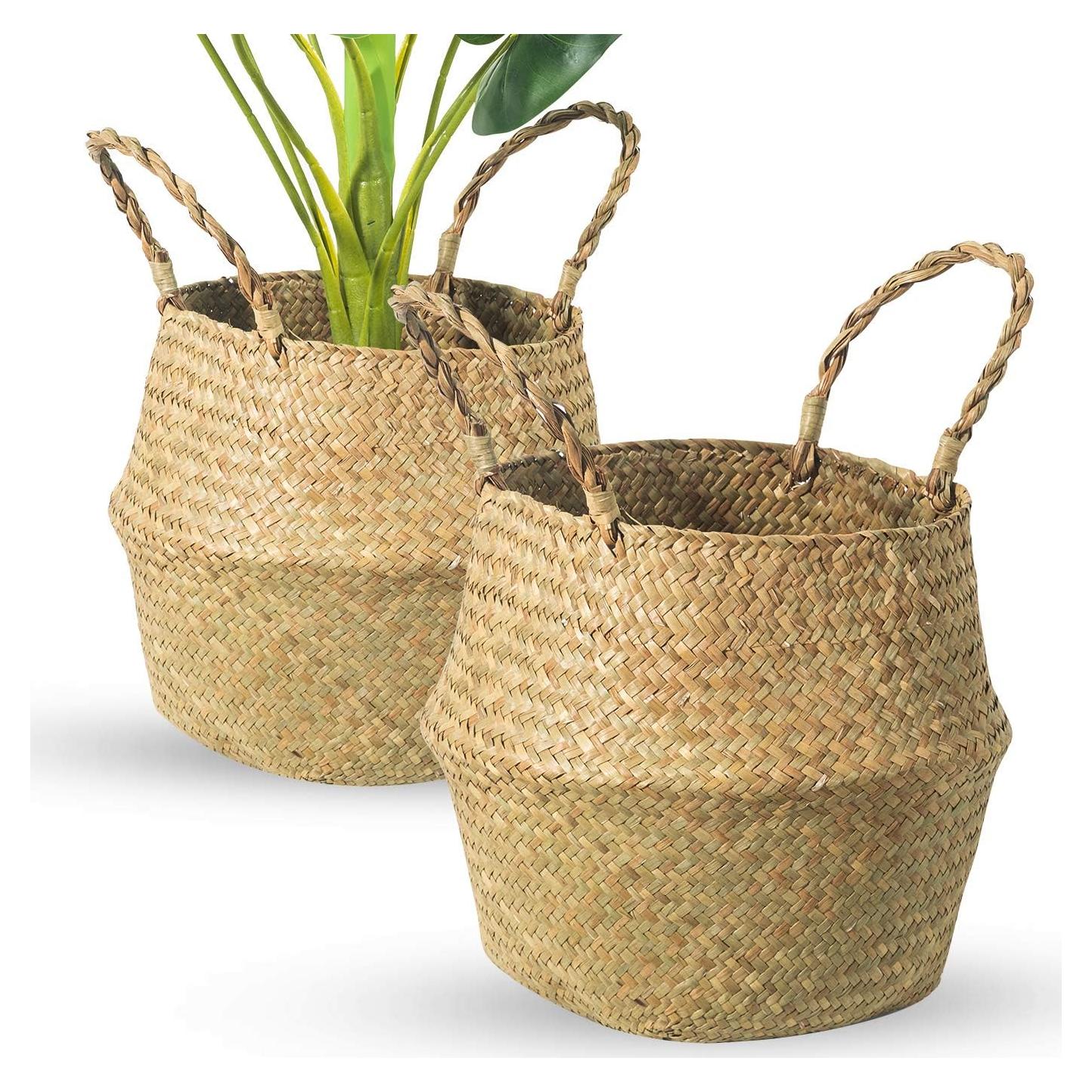 Cesta de Hierba Marina Tejida a Mano BrilliantJo - Juego de 2