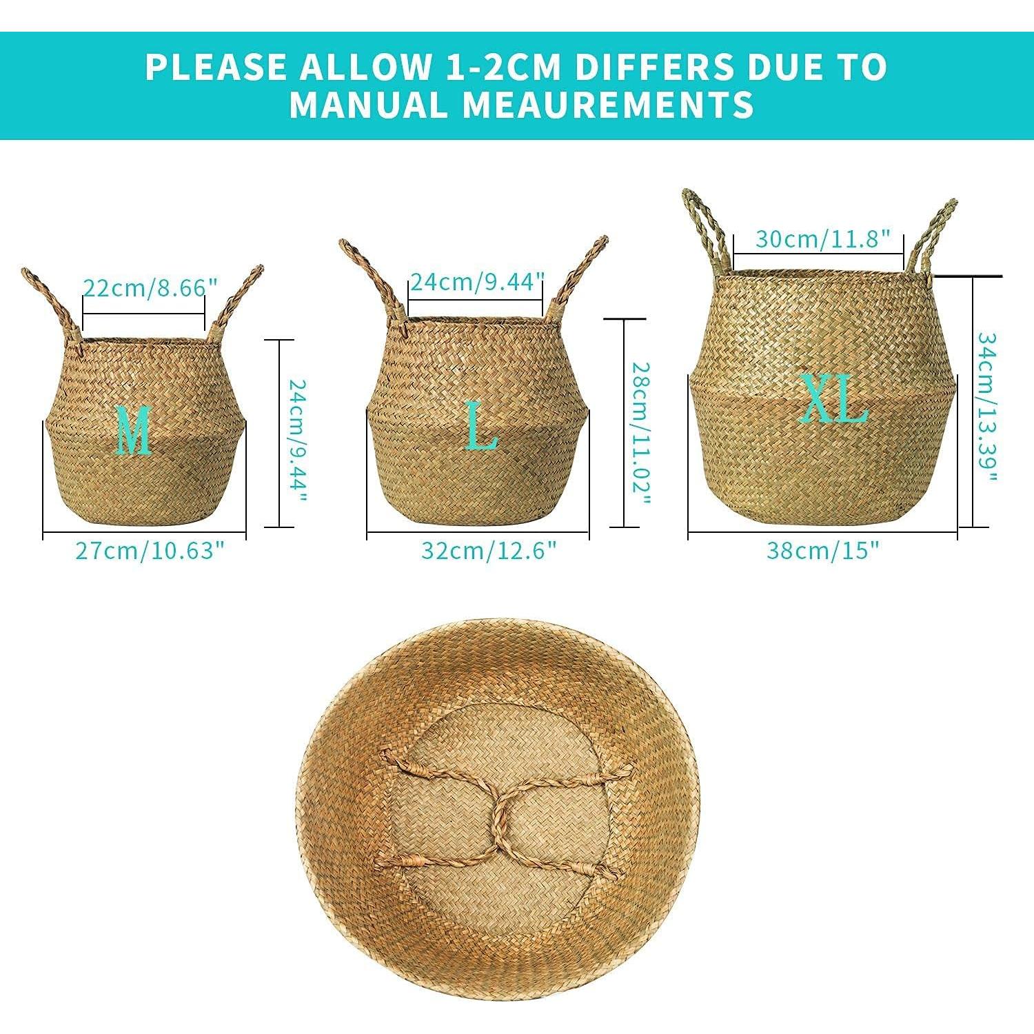 Cesta de Hierba Marina Tejida a Mano BrilliantJo - Juego de 2