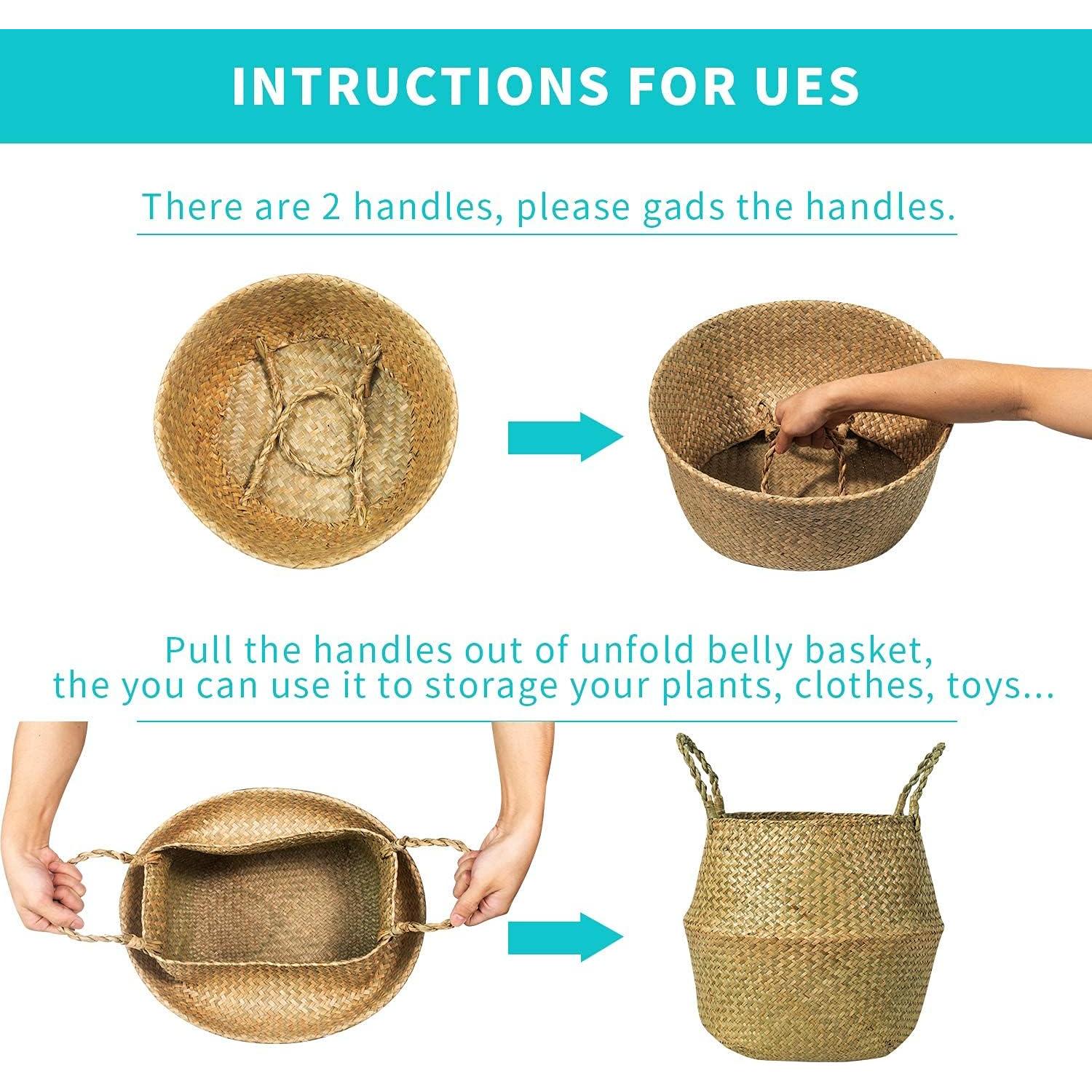 Cesta de Hierba Marina Tejida a Mano BrilliantJo - Juego de 2