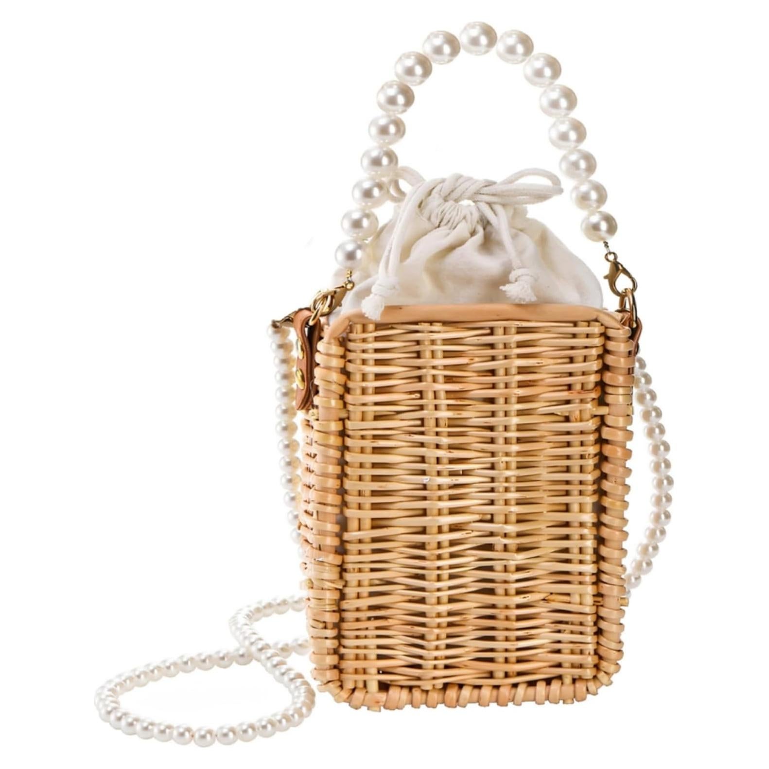 Bolso de Playa de Ratan Tejido a Mano Eorbow Rectangular