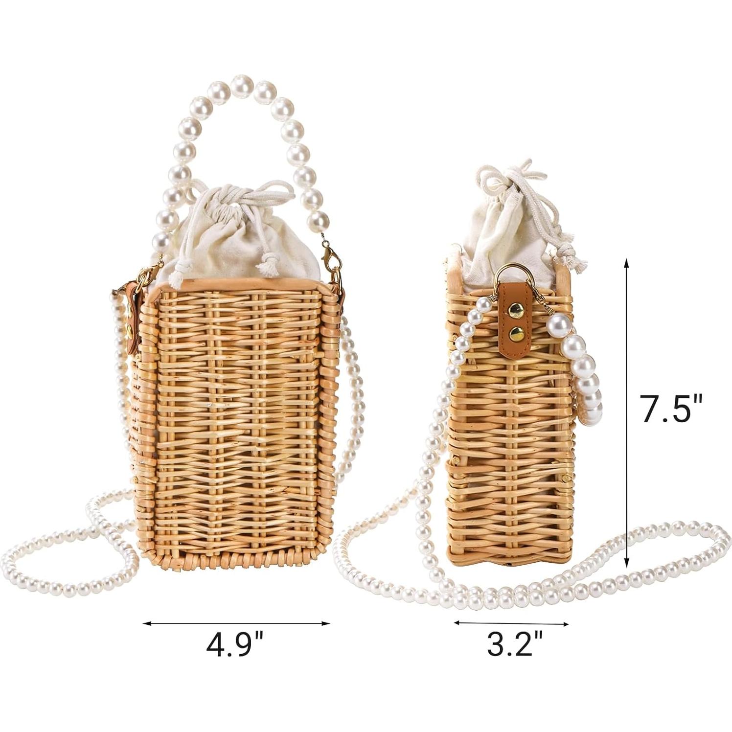 Bolso de Playa de Ratan Tejido a Mano Eorbow Rectangular