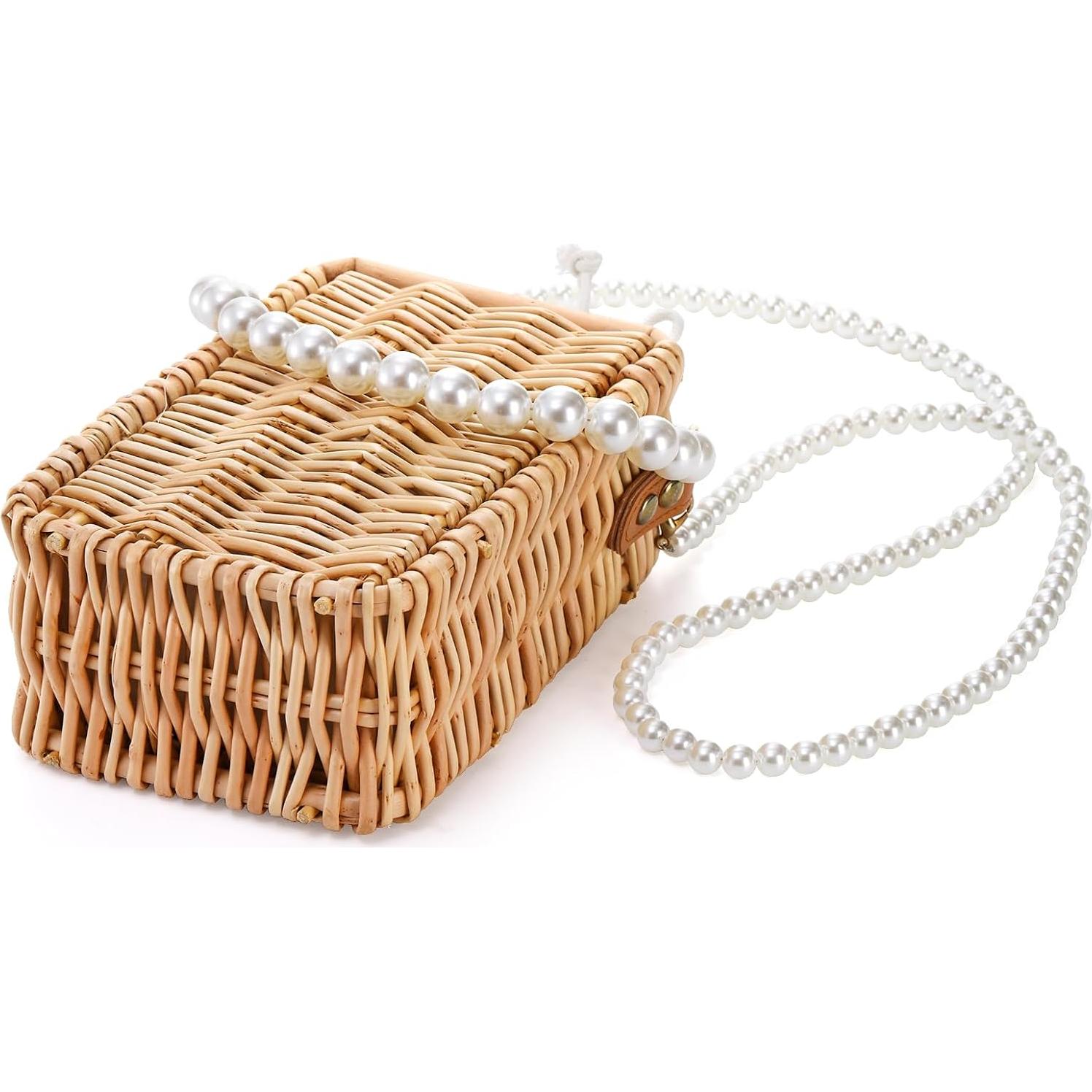 Bolso de Playa de Ratan Tejido a Mano Eorbow Rectangular