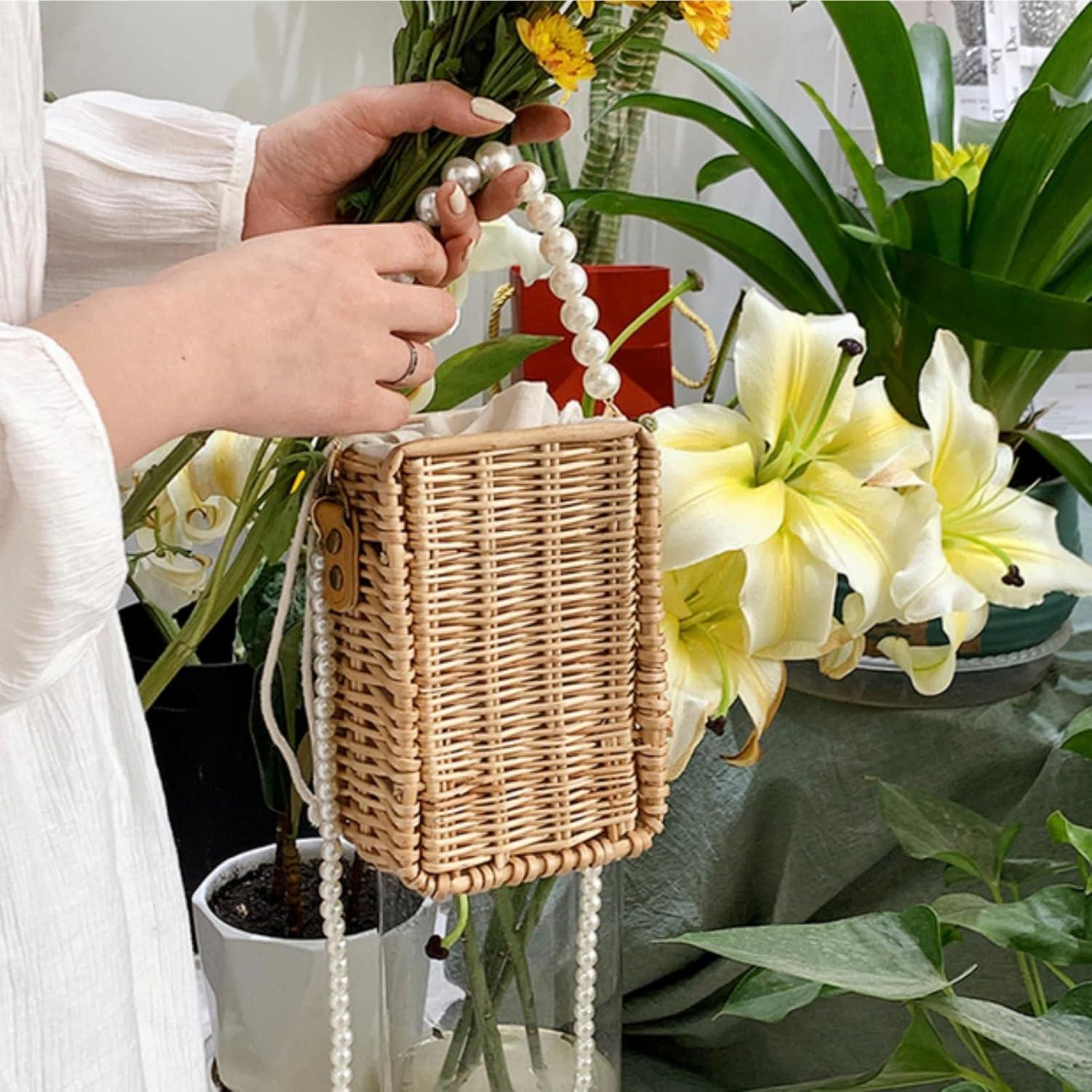 Bolso de Playa de Ratan Tejido a Mano Eorbow Rectangular