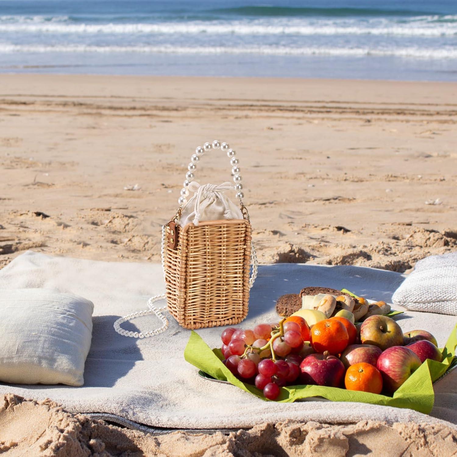 Bolso de Playa de Ratan Tejido a Mano Eorbow Rectangular