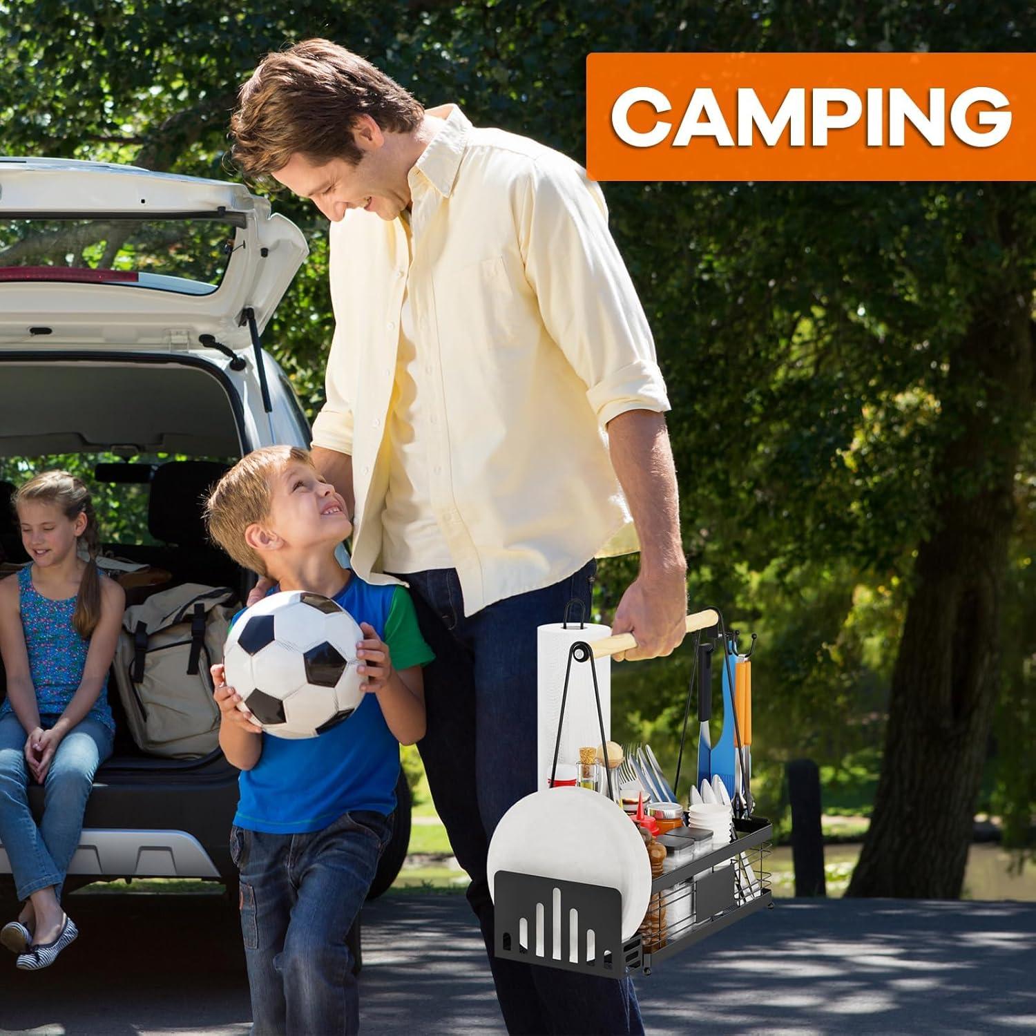 Caddy para Parrilla GUIBUKEYAN con Soporte para Platos y Toallas