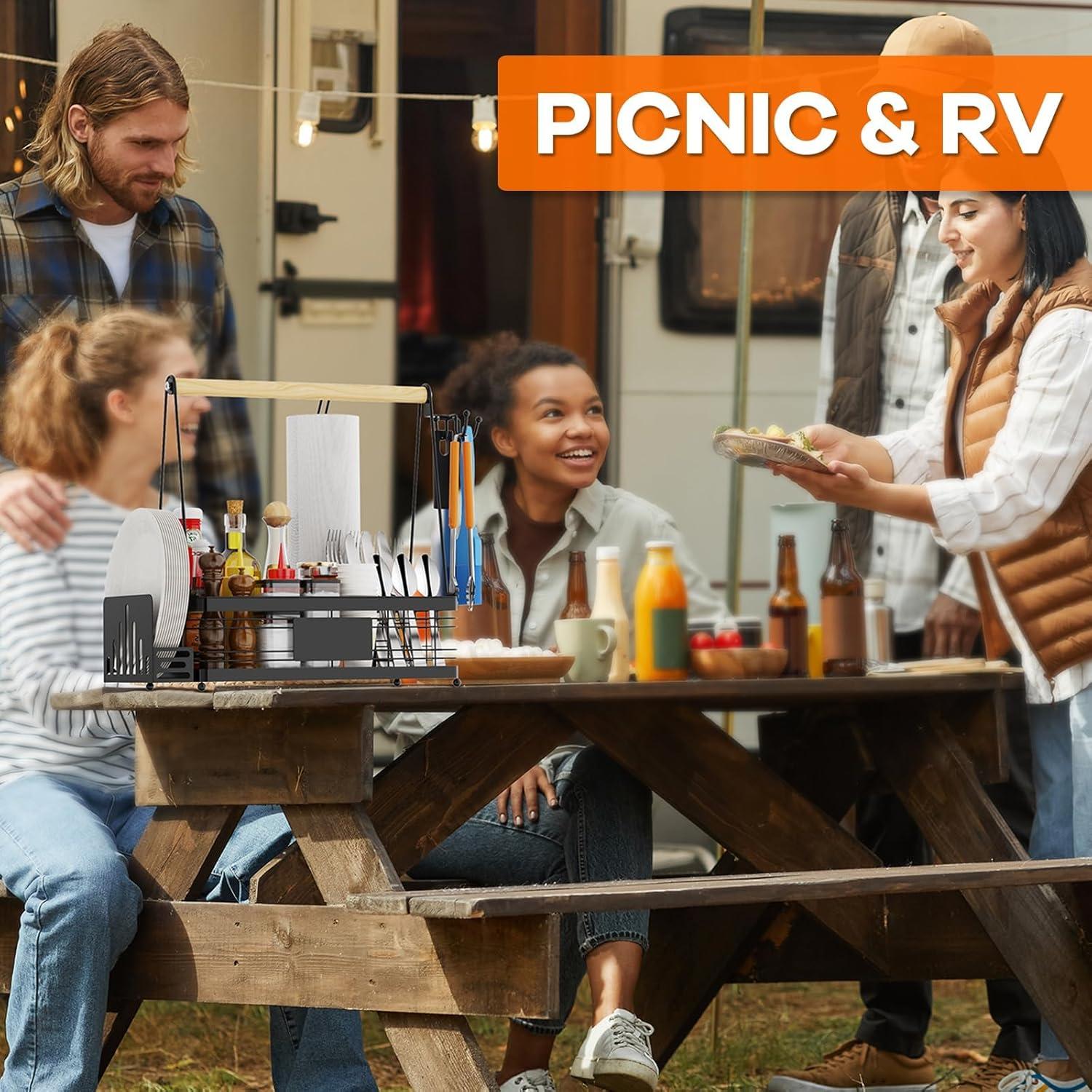 Caddy para Parrilla GUIBUKEYAN con Soporte para Platos y Toallas